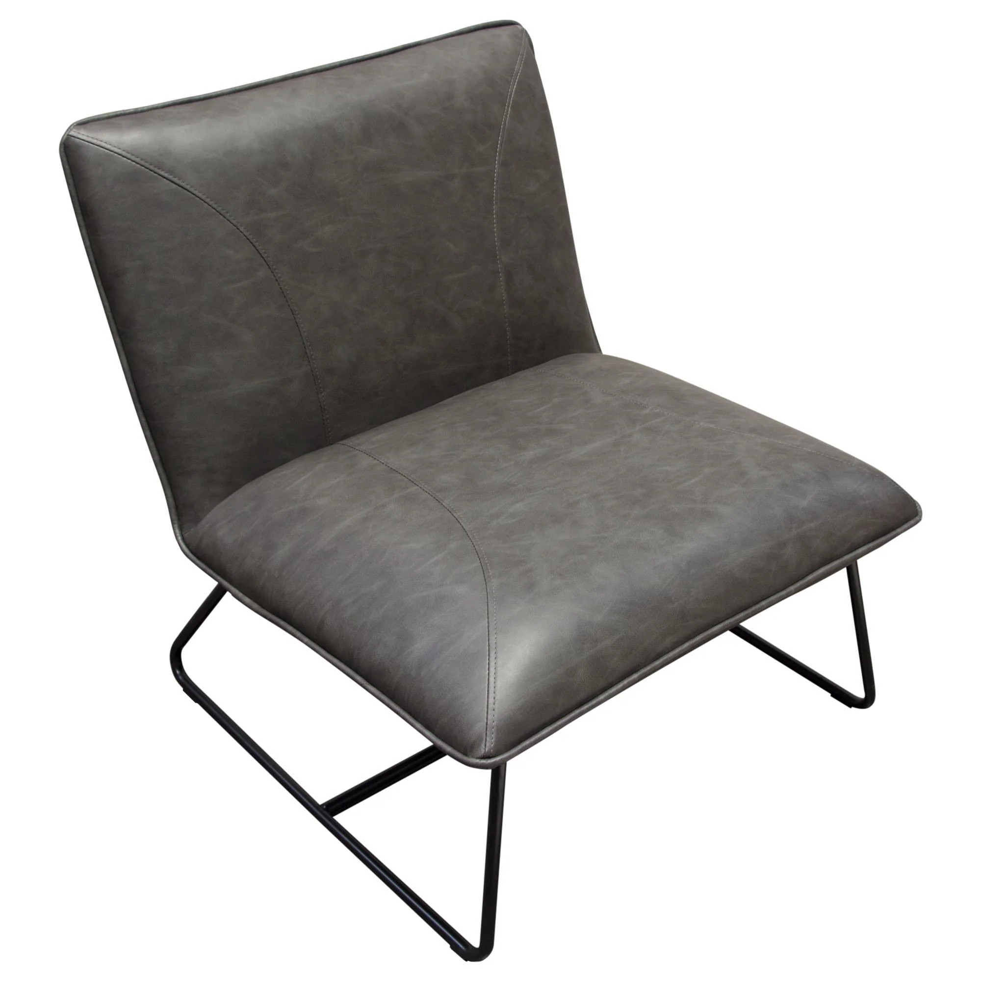 Jordan Armless Accent Chair in Weathered Grey Leatherette with Black Metal Base by Diamond Sofa - Image 4