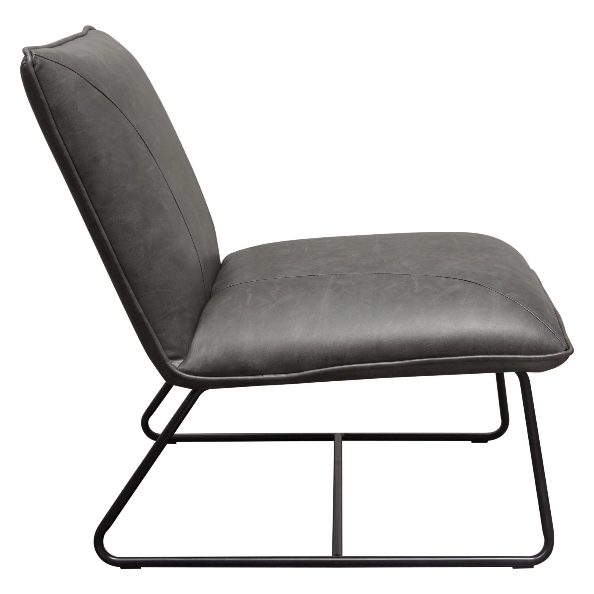 Jordan Armless Accent Chair in Weathered Grey Leatherette with Black Metal Base by Diamond Sofa - Image 5