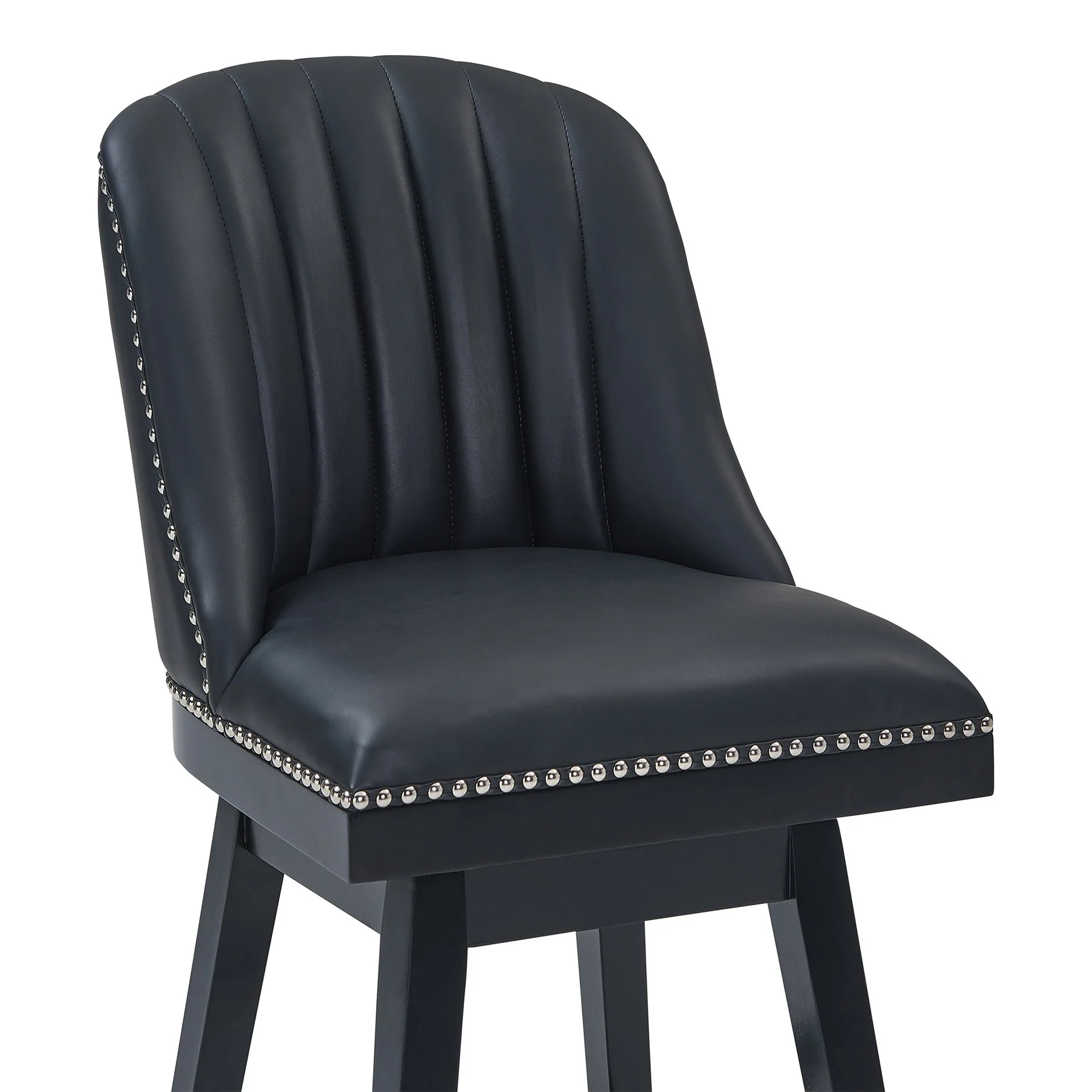 Journey 26" Counter Height Swivel Black Faux Leather and Black Wood Bar Stool - Image 4