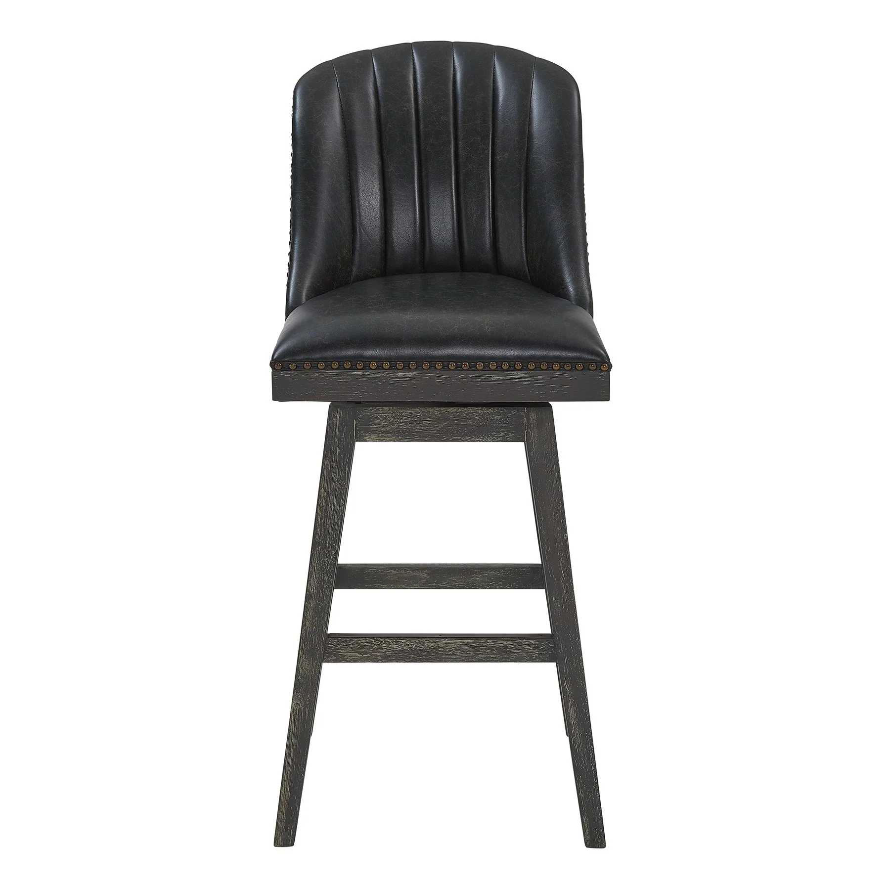 Journey 30" Bar Height Swivel Brown Onyx Faux Leather and American Gray Wood Bar Stool - Image 2