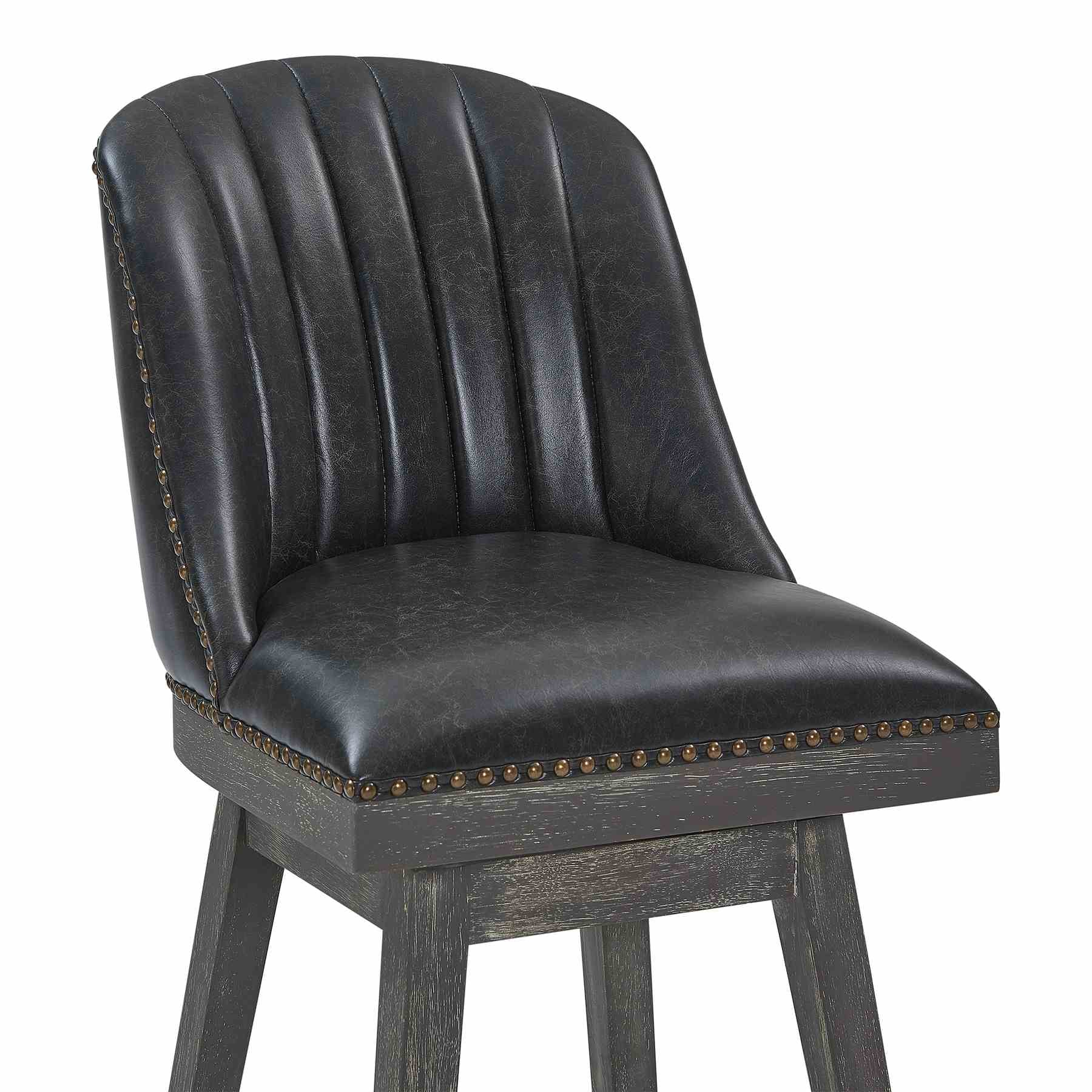 Journey 30" Bar Height Swivel Brown Onyx Faux Leather and American Gray Wood Bar Stool - Image 4