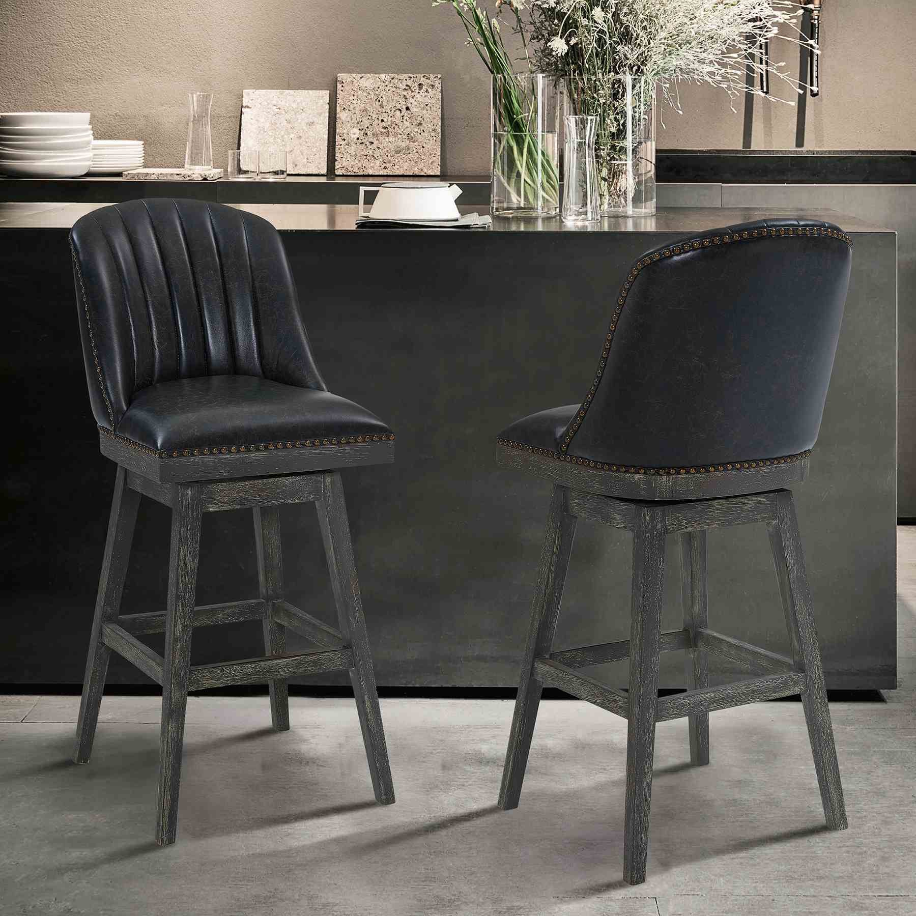 Journey 30" Bar Height Swivel Brown Onyx Faux Leather and American Gray Wood Bar Stool - Image 8
