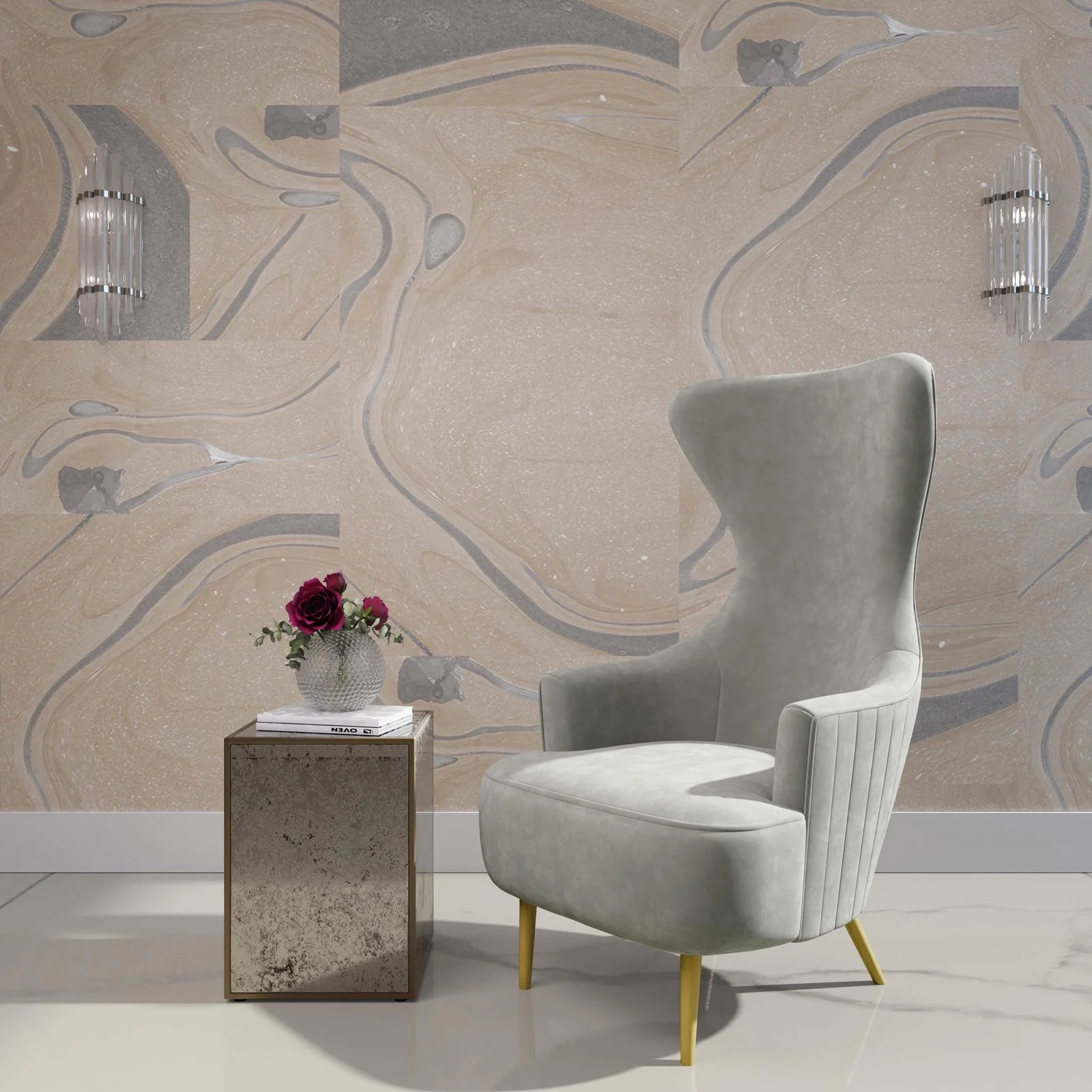 Julia Grey Velvet Channel Tufted Wingback Chair - Image 2