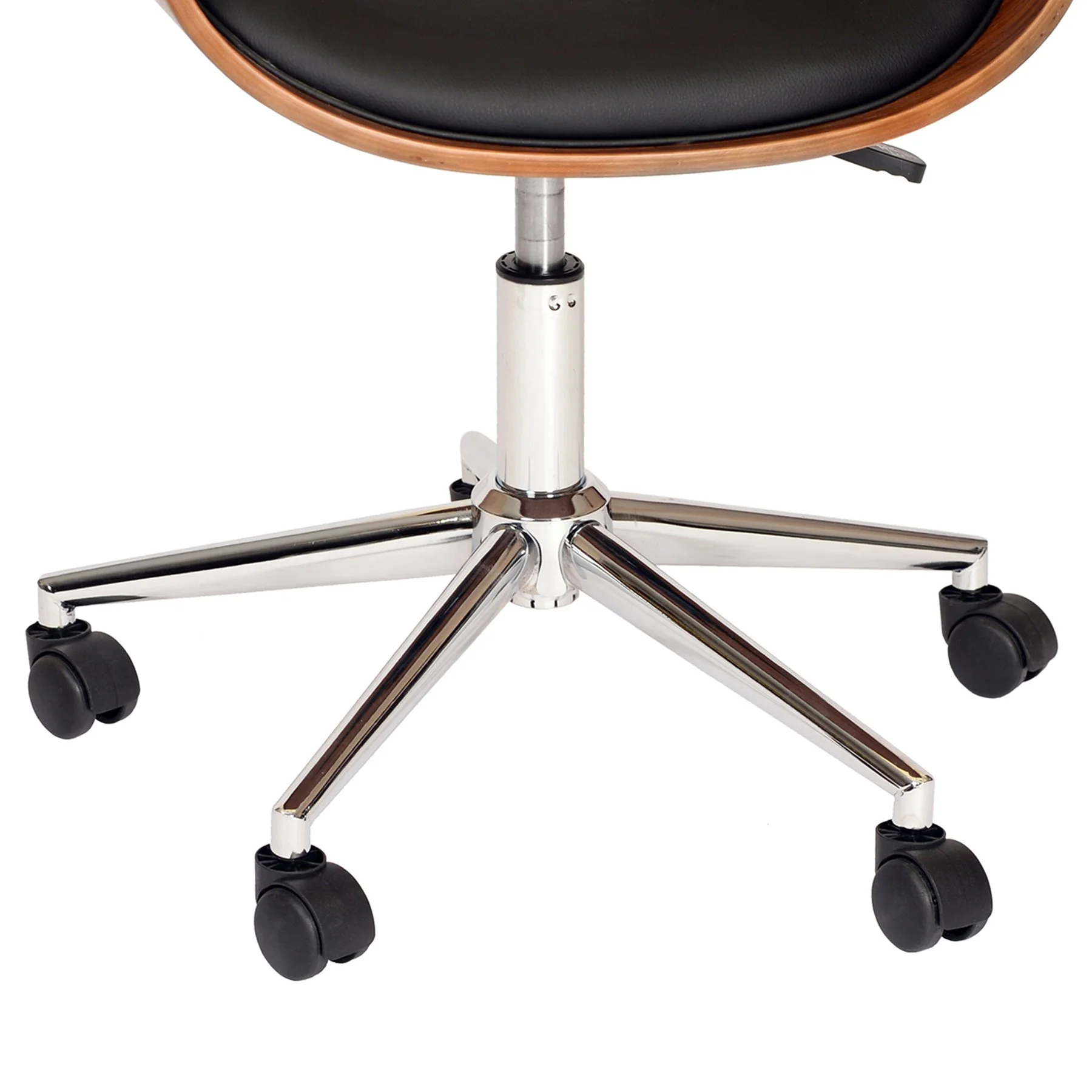 Julian Modern Office Chair In Chrome Finish with Black Faux Leather And Walnut Veneer Back - Image 3