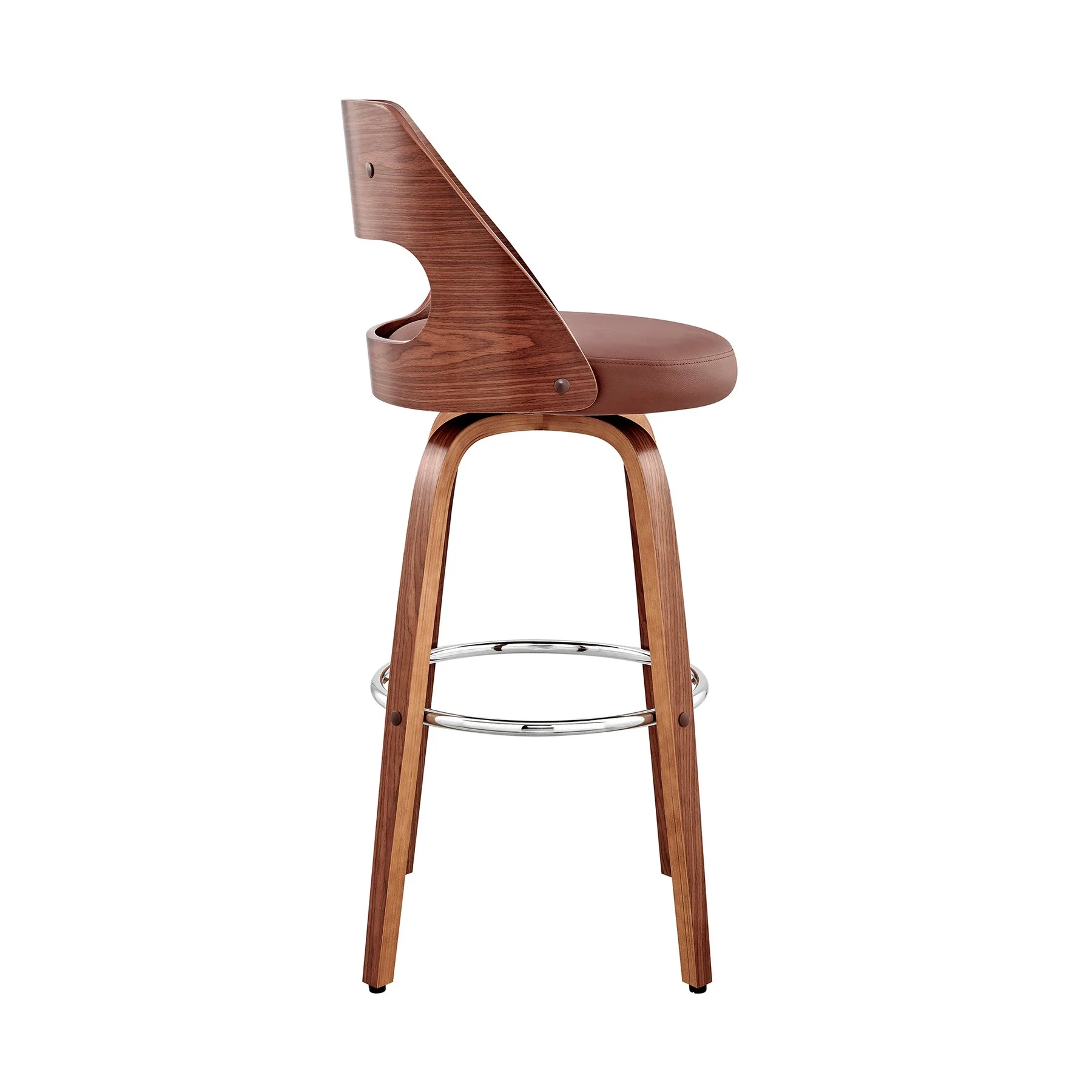 Julius 26" Brown Faux Leather and Walnut Wood Bar Stool - Image 3