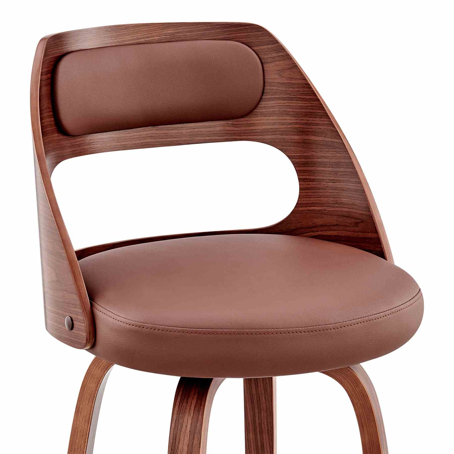 Julius 26" Brown Faux Leather and Walnut Wood Bar Stool - Image 6