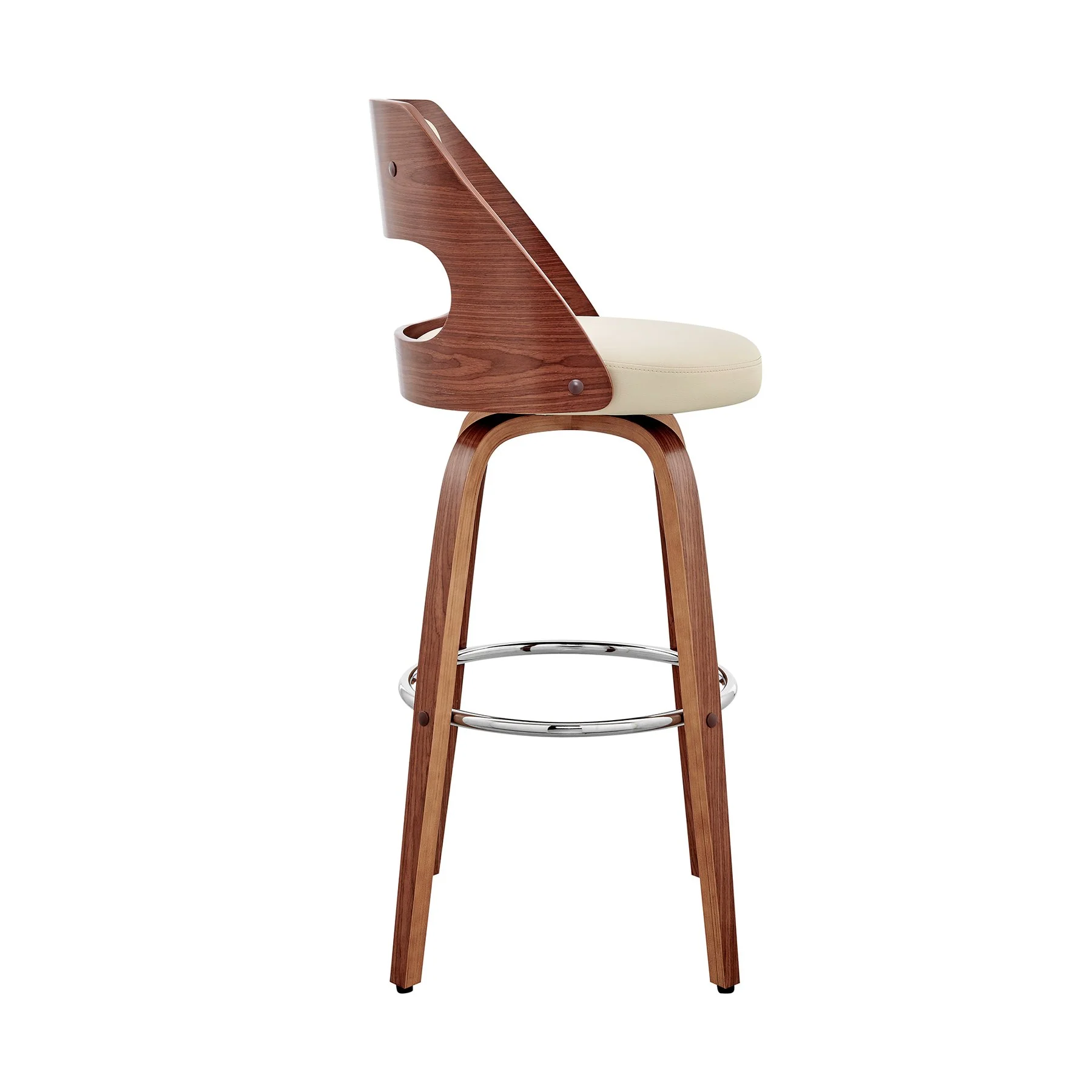 Julius 26" Cream Faux Leather and Walnut Wood Bar Stool - Image 3