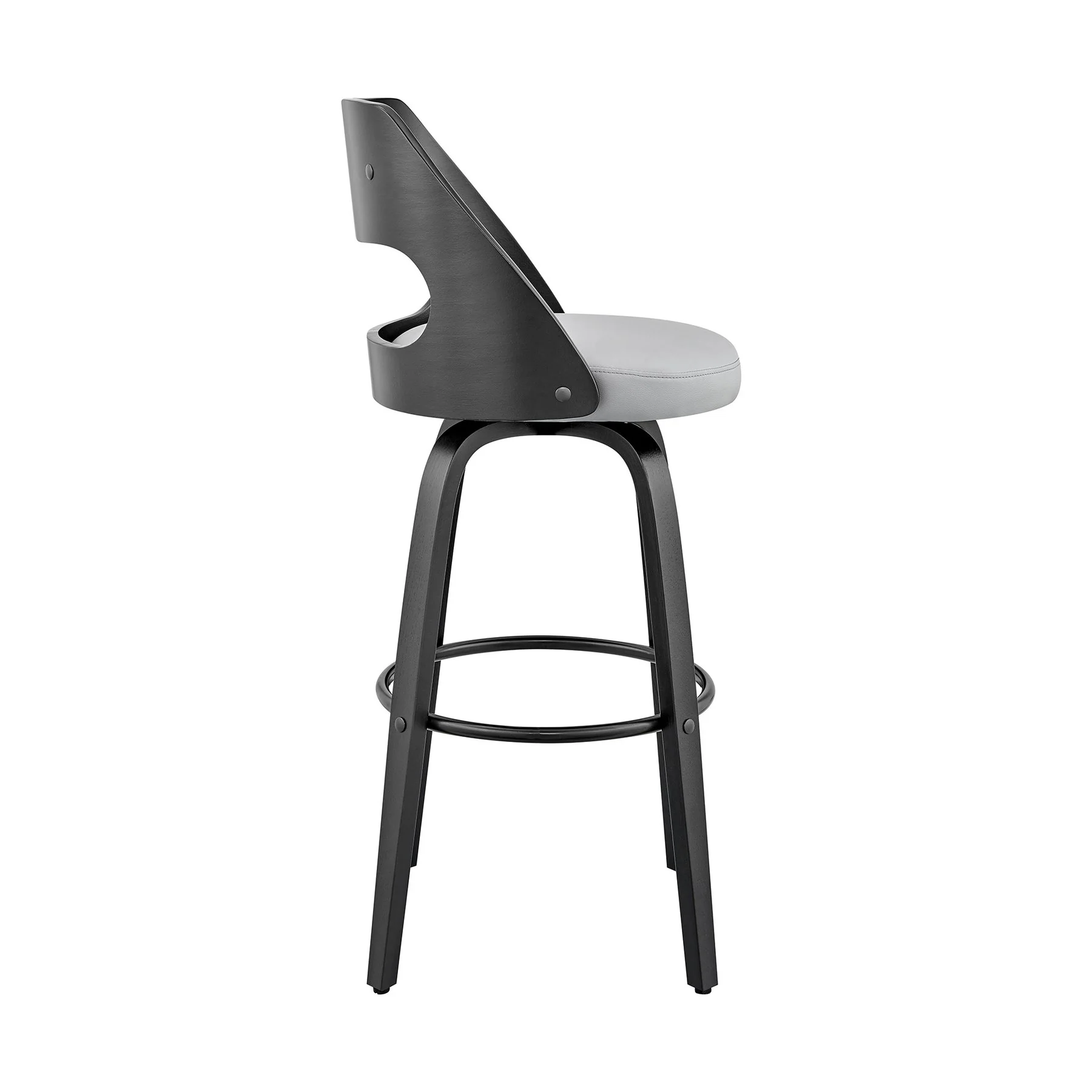 Julius 26" Gray Faux Leather and Black Wood Bar Stool - Image 3