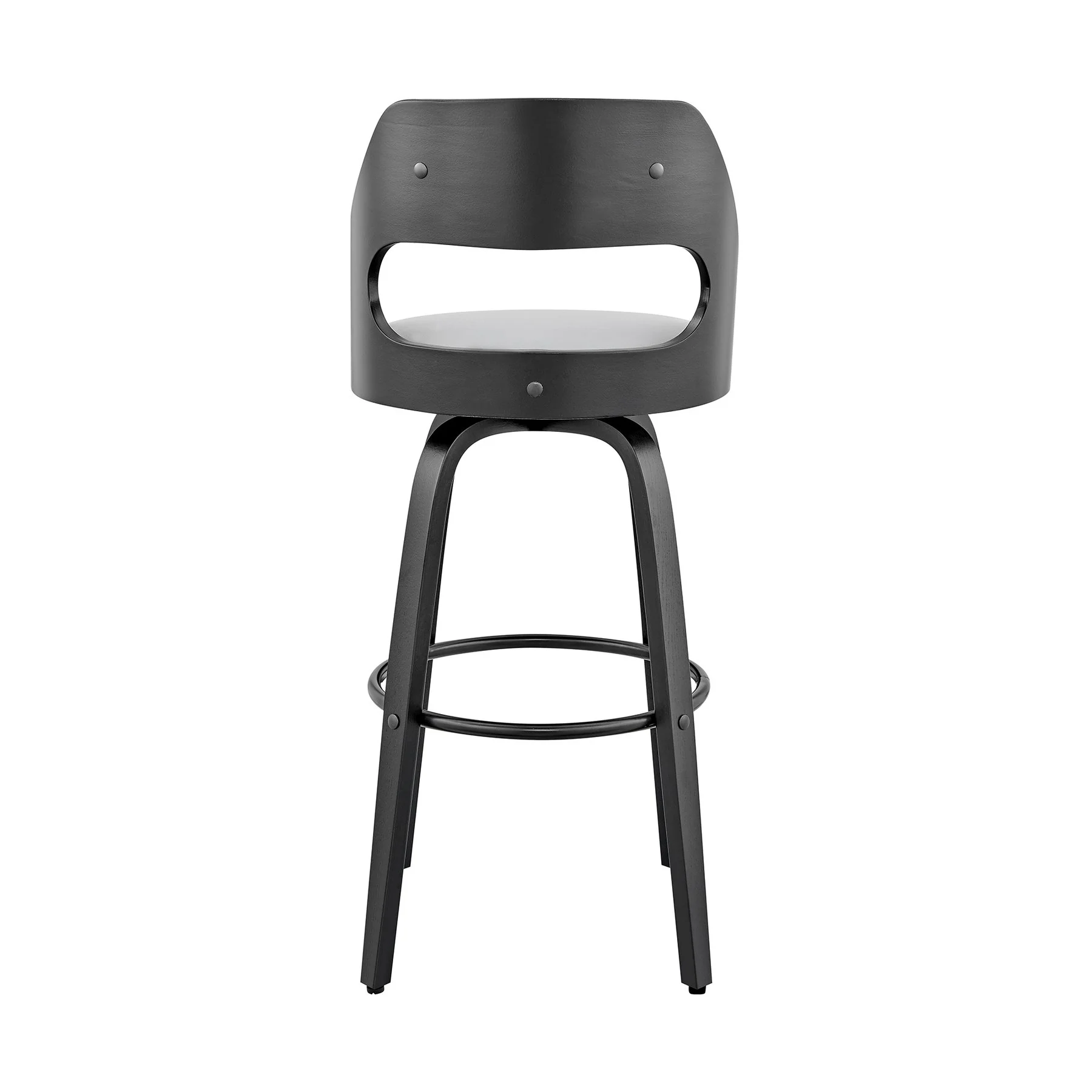 Julius 26" Gray Faux Leather and Black Wood Bar Stool - Image 5