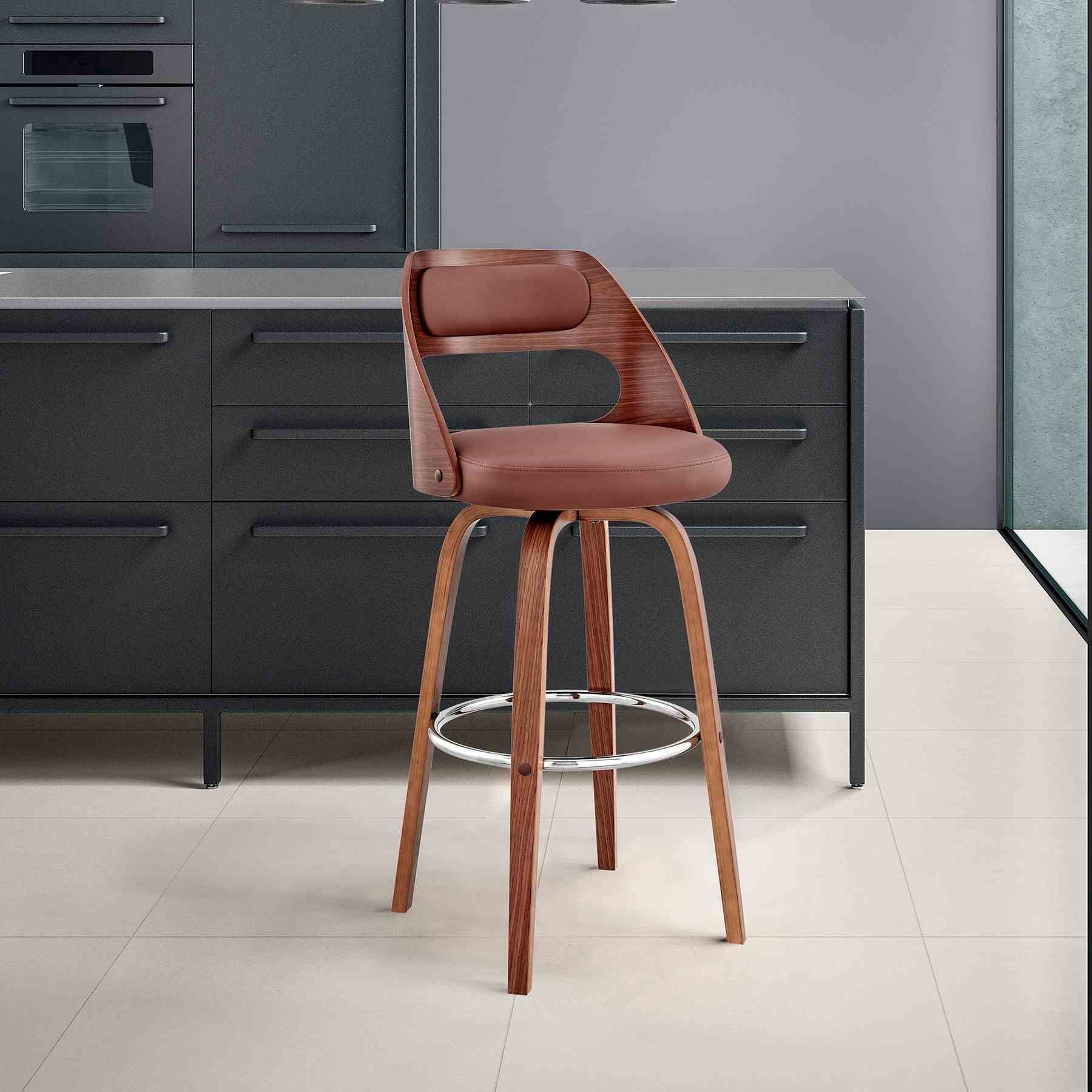 Julius 30" Brown Faux Leather and Walnut Wood Bar Stool - Image 11