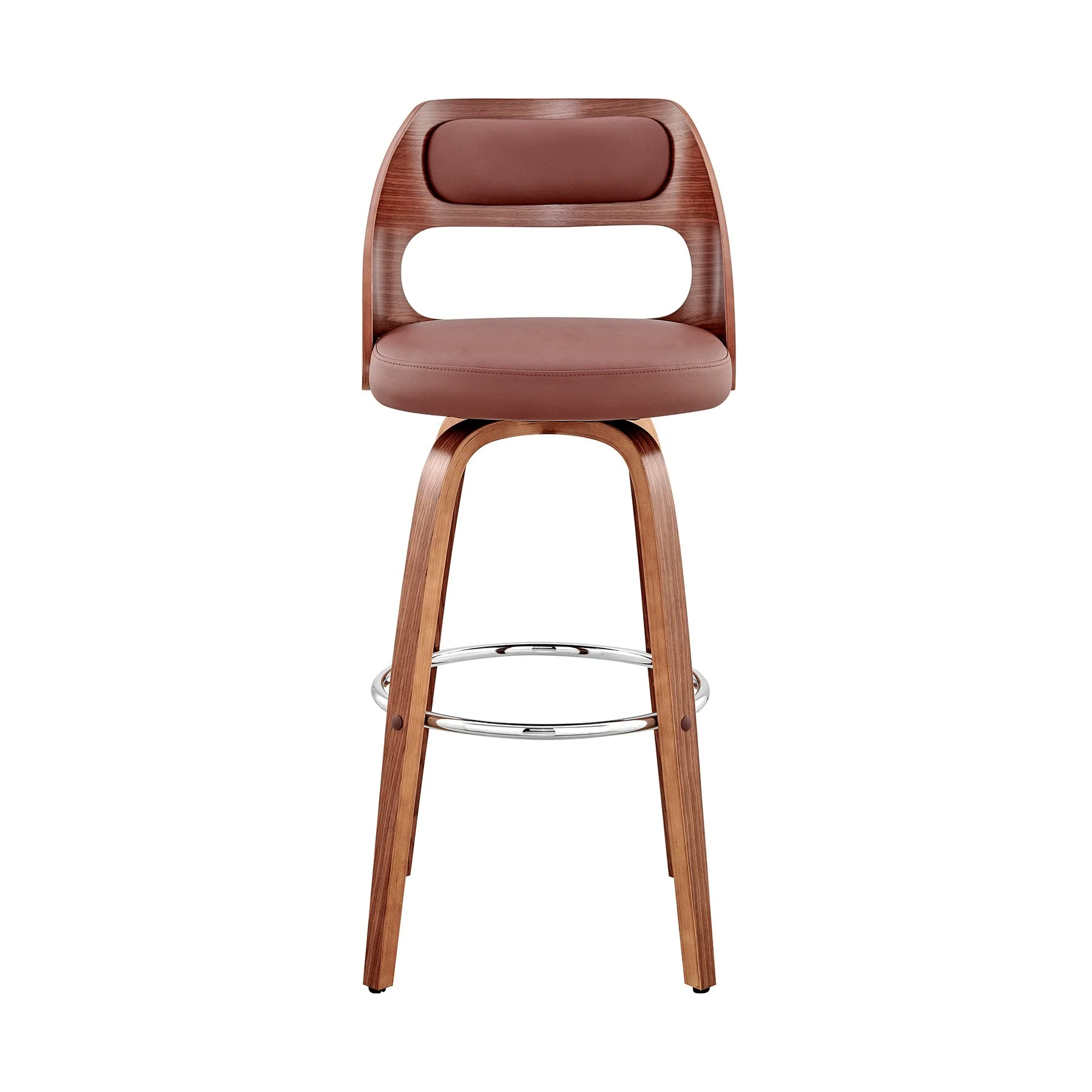 Julius 30" Brown Faux Leather and Walnut Wood Bar Stool - Image 2