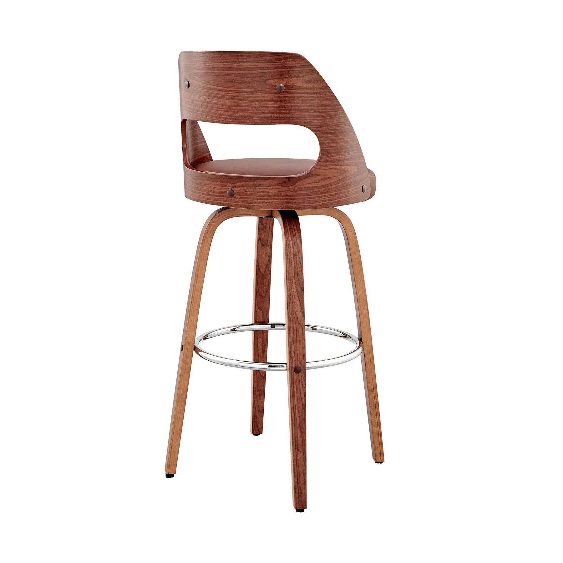 Julius 30" Brown Faux Leather and Walnut Wood Bar Stool - Image 4