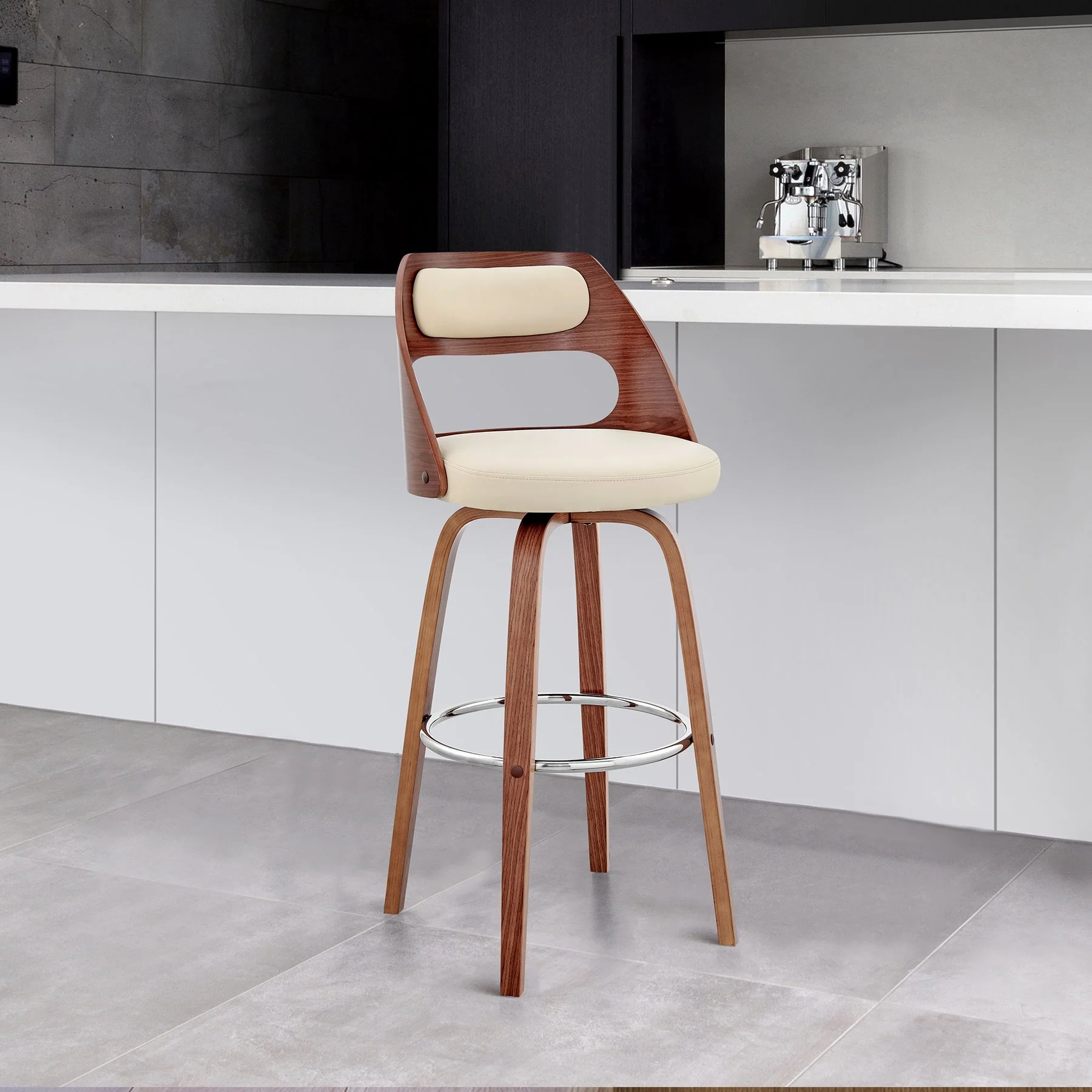 Julius 30" Cream Faux Leather and Walnut Wood Bar Stool - Image 11