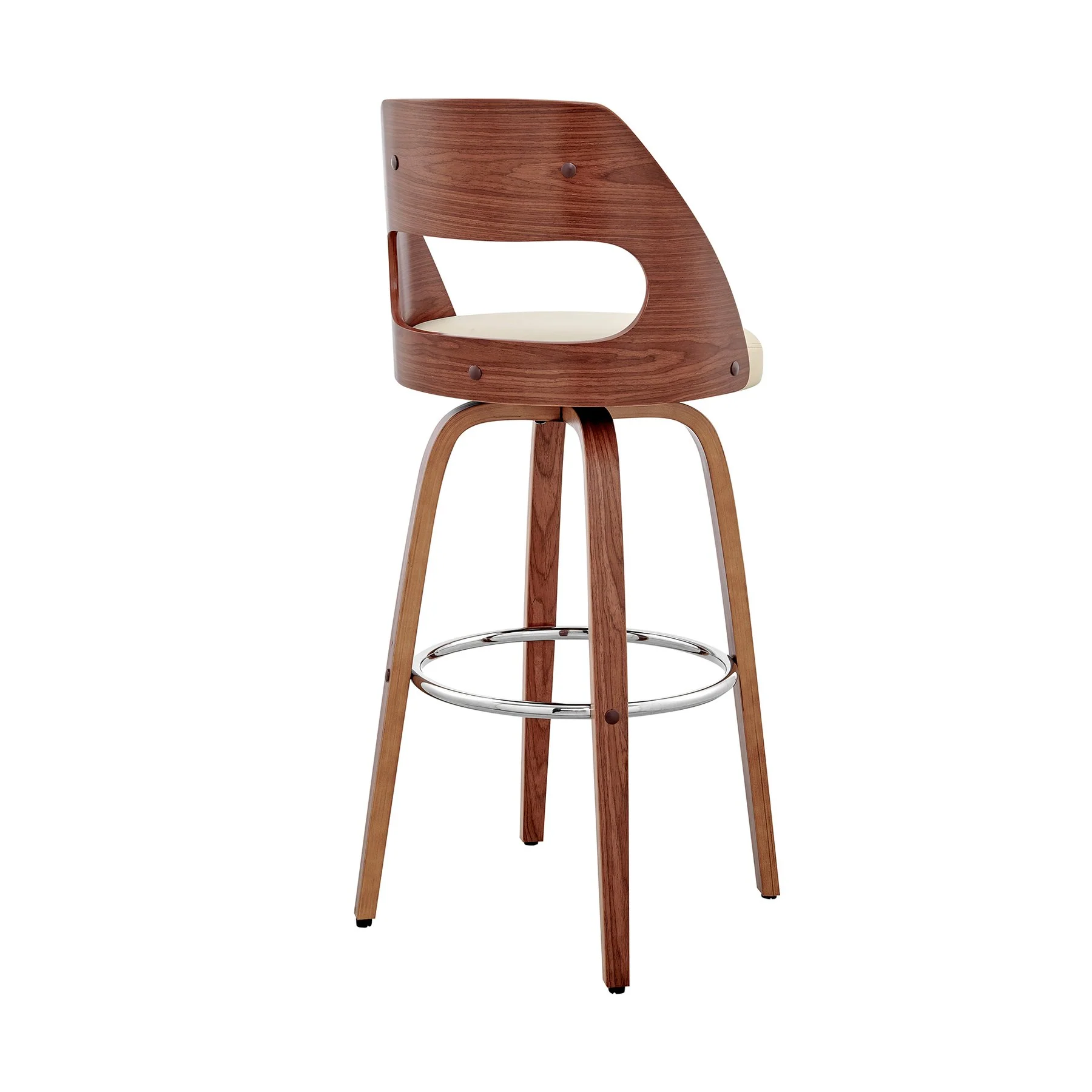 Julius 30" Cream Faux Leather and Walnut Wood Bar Stool - Image 4
