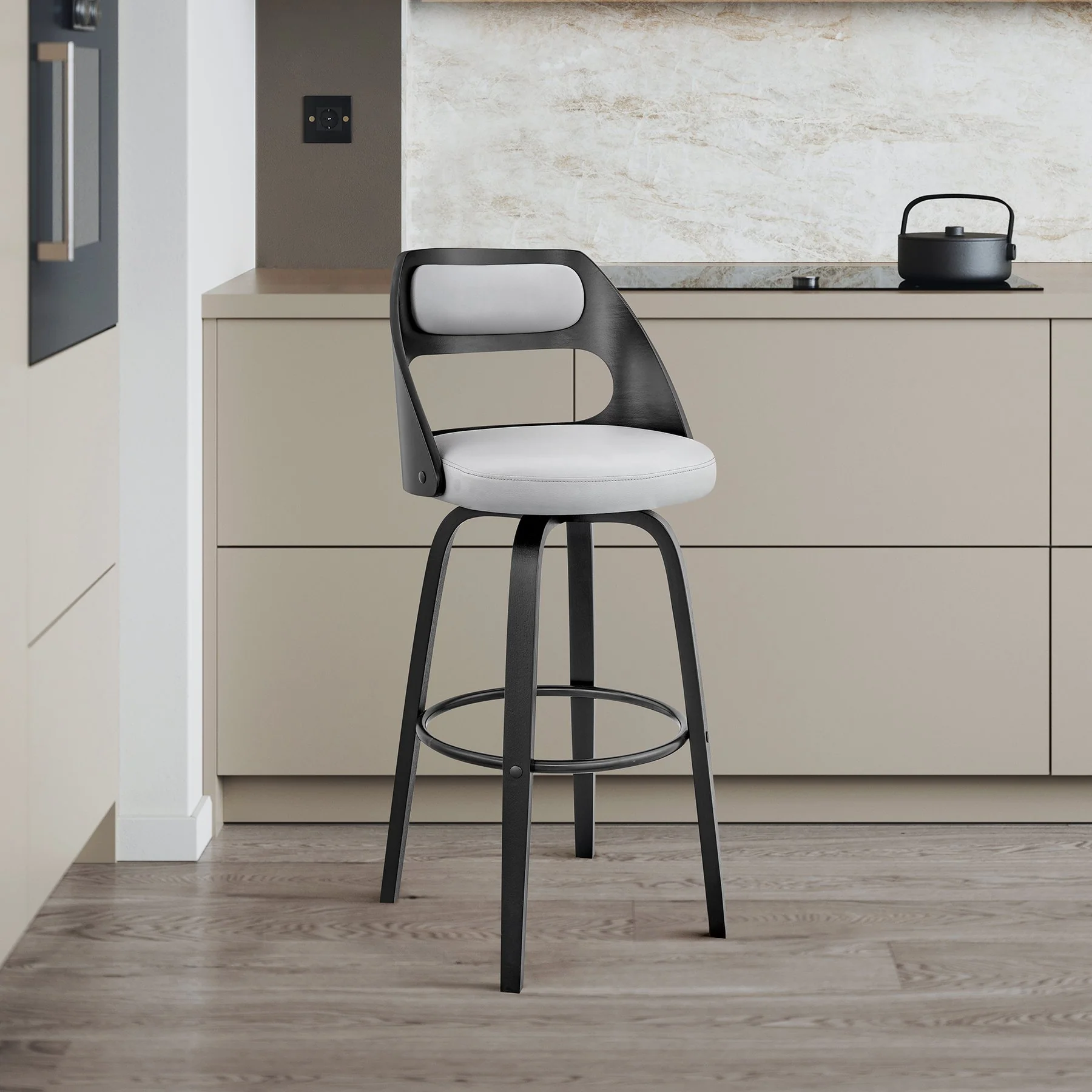 Julius 30" Gray Faux Leather and Black Wood Bar Stool - Image 11
