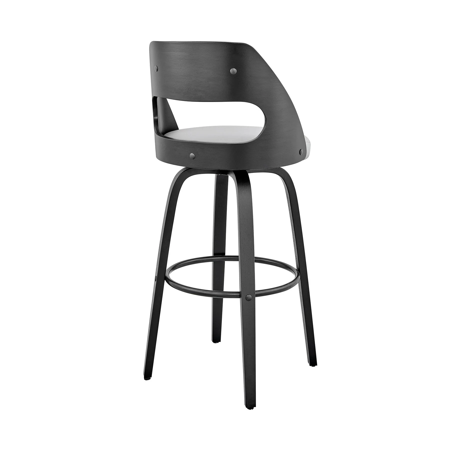 Julius 30" Gray Faux Leather and Black Wood Bar Stool - Image 4