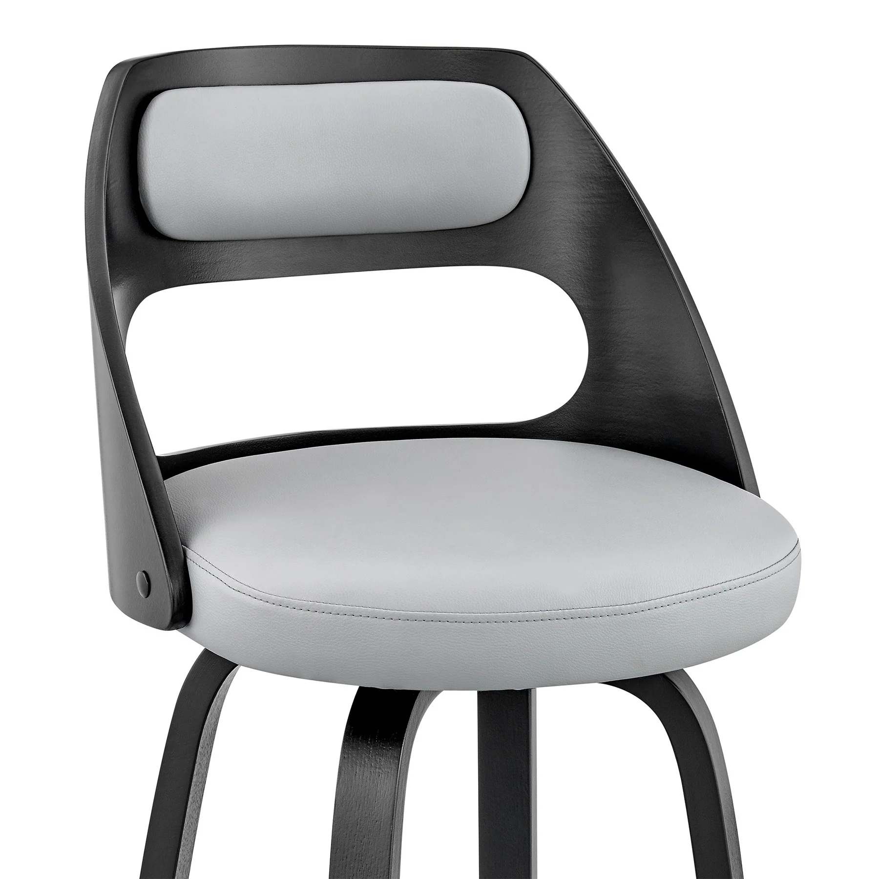 Julius 30" Gray Faux Leather and Black Wood Bar Stool - Image 6
