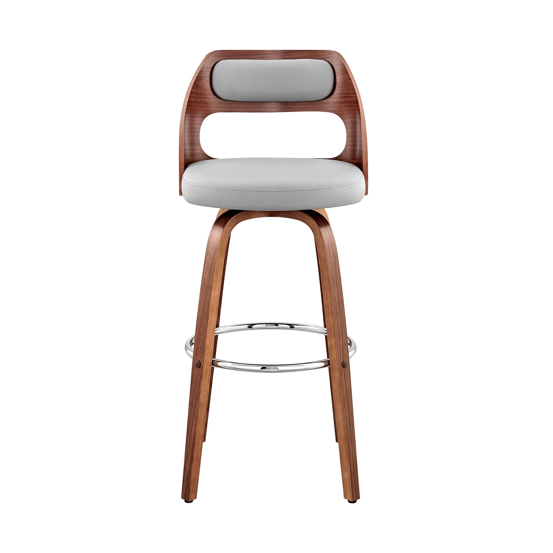 Julius 30" Gray Faux Leather and Walnut Wood Bar Stool - Image 2