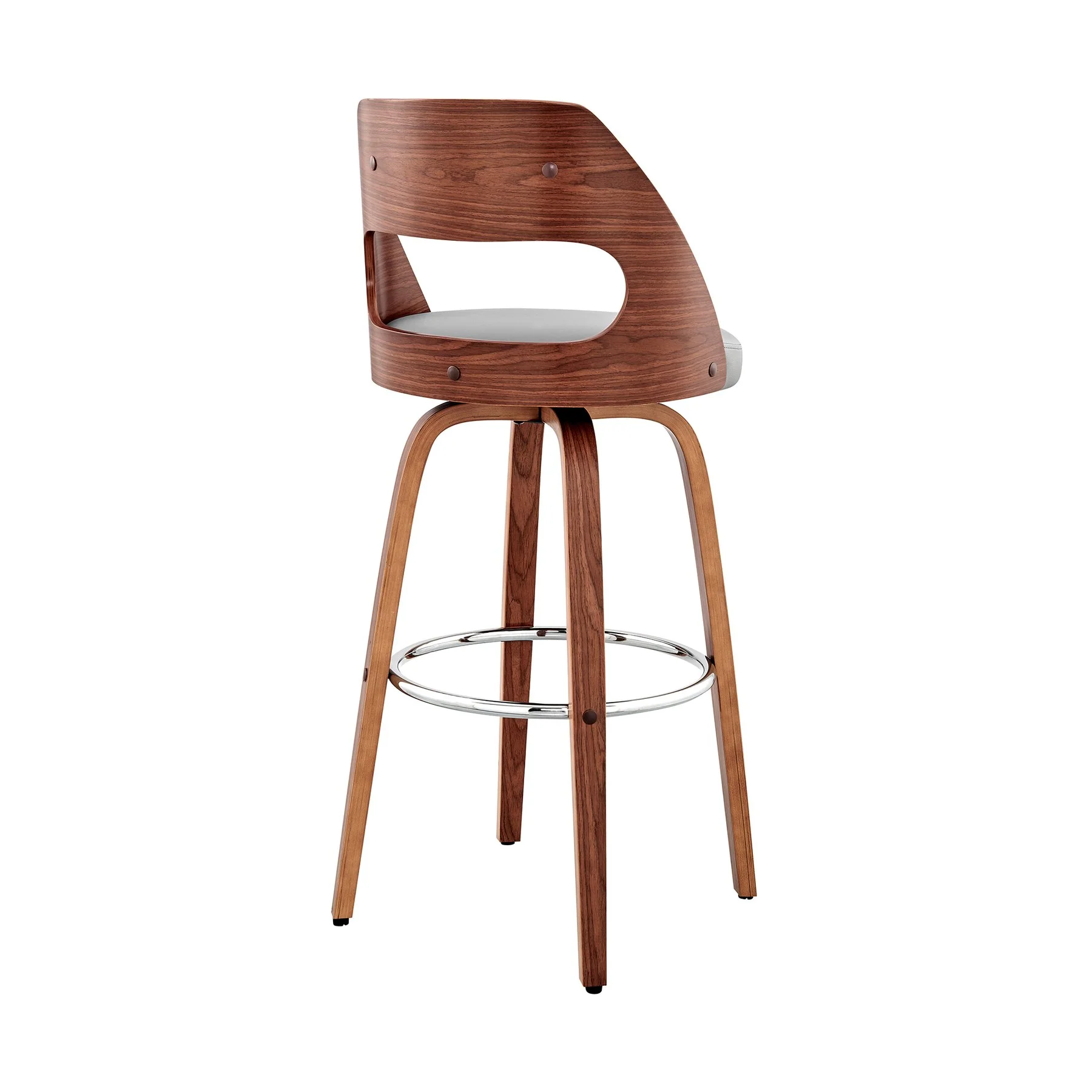 Julius 30" Gray Faux Leather and Walnut Wood Bar Stool - Image 4