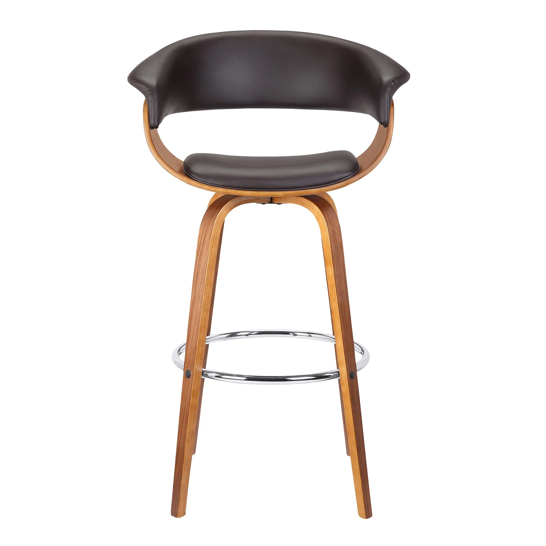Julyssa 26" Counter Height Swivel Brown Faux Leather and Walnut Wood Bar Stool - Image 2