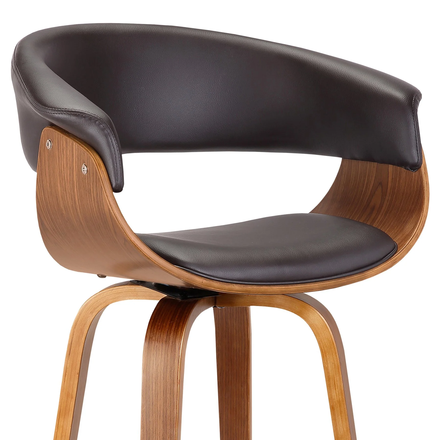 Julyssa 26" Counter Height Swivel Brown Faux Leather and Walnut Wood Bar Stool - Image 4