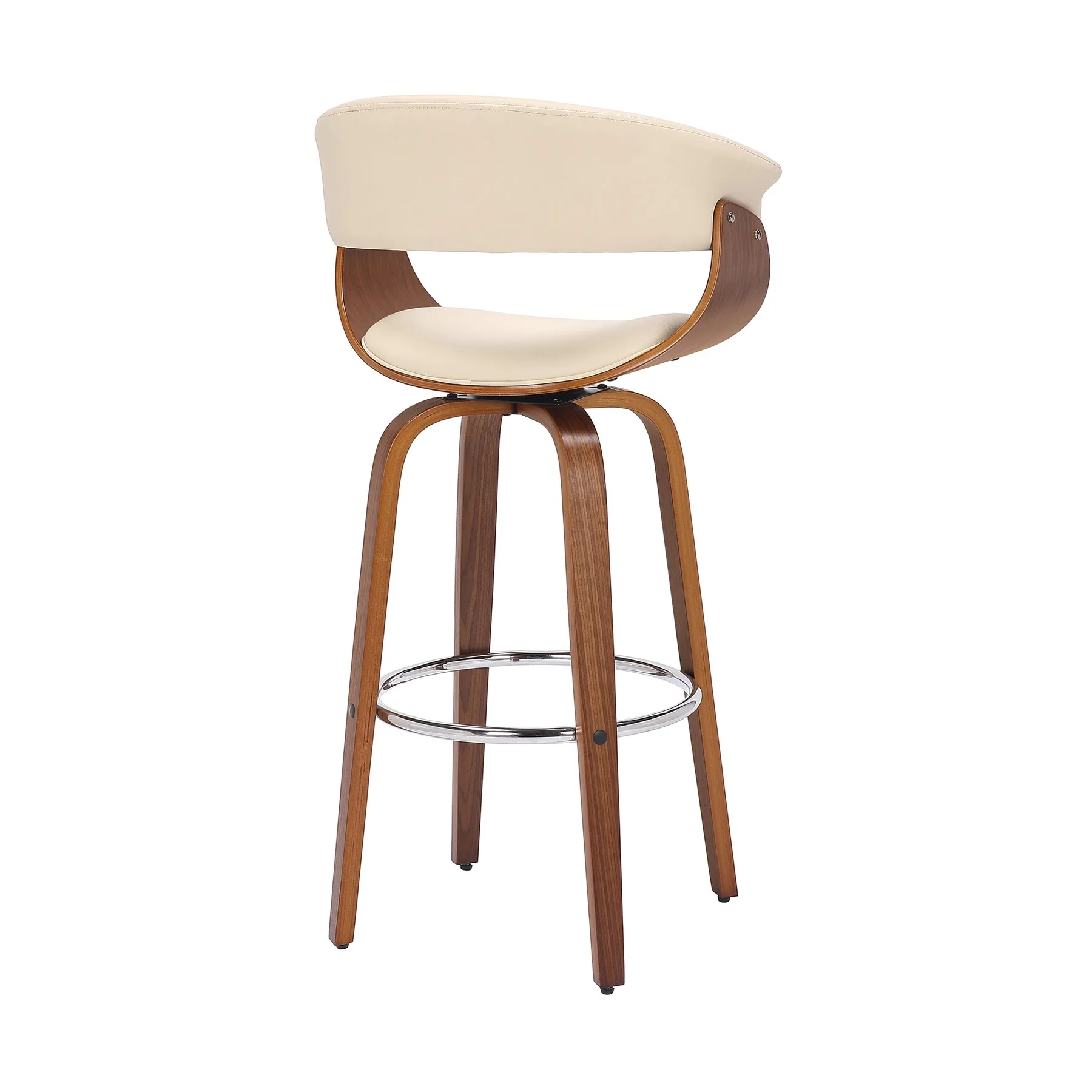 Julyssa 26" Counter Height Swivel Cream Faux Leather and Walnut Wood Bar Stool - Image 4