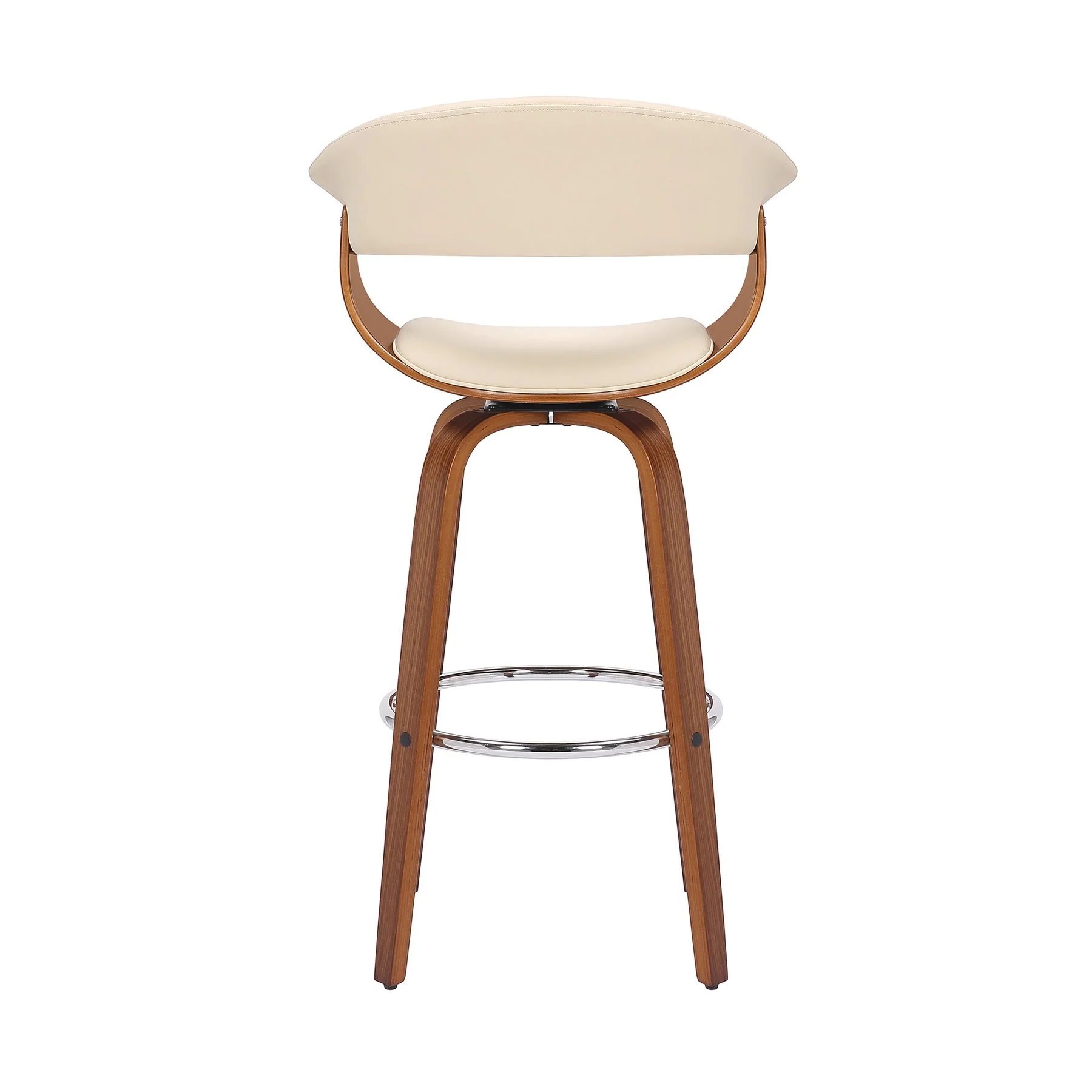Julyssa 26" Counter Height Swivel Cream Faux Leather and Walnut Wood Bar Stool - Image 5
