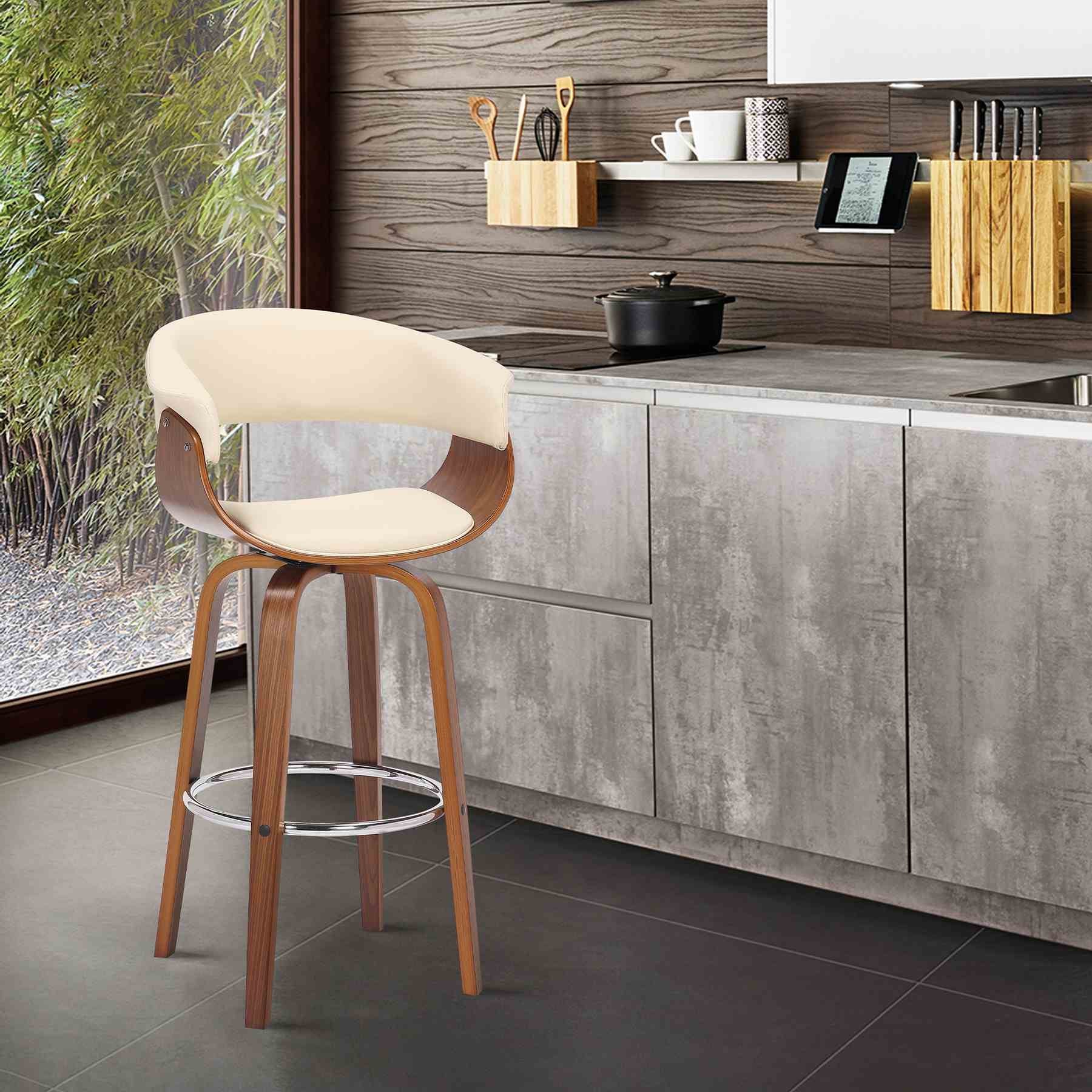 Julyssa 26" Counter Height Swivel Cream Faux Leather and Walnut Wood Bar Stool - Image 9