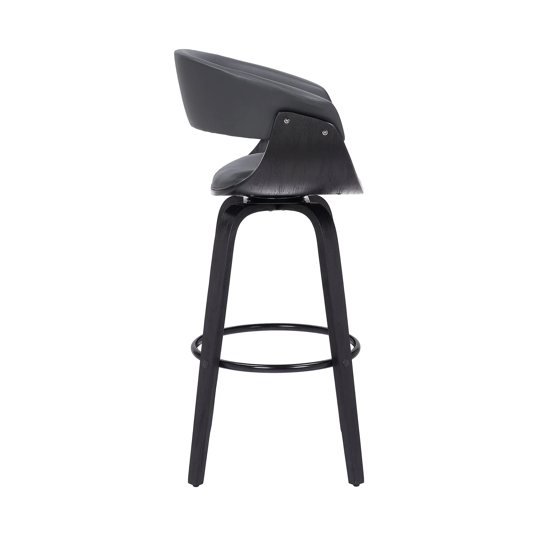 Julyssa 26" Counter Height Swivel Gray Faux Leather and Black Wood Bar Stool - Image 3