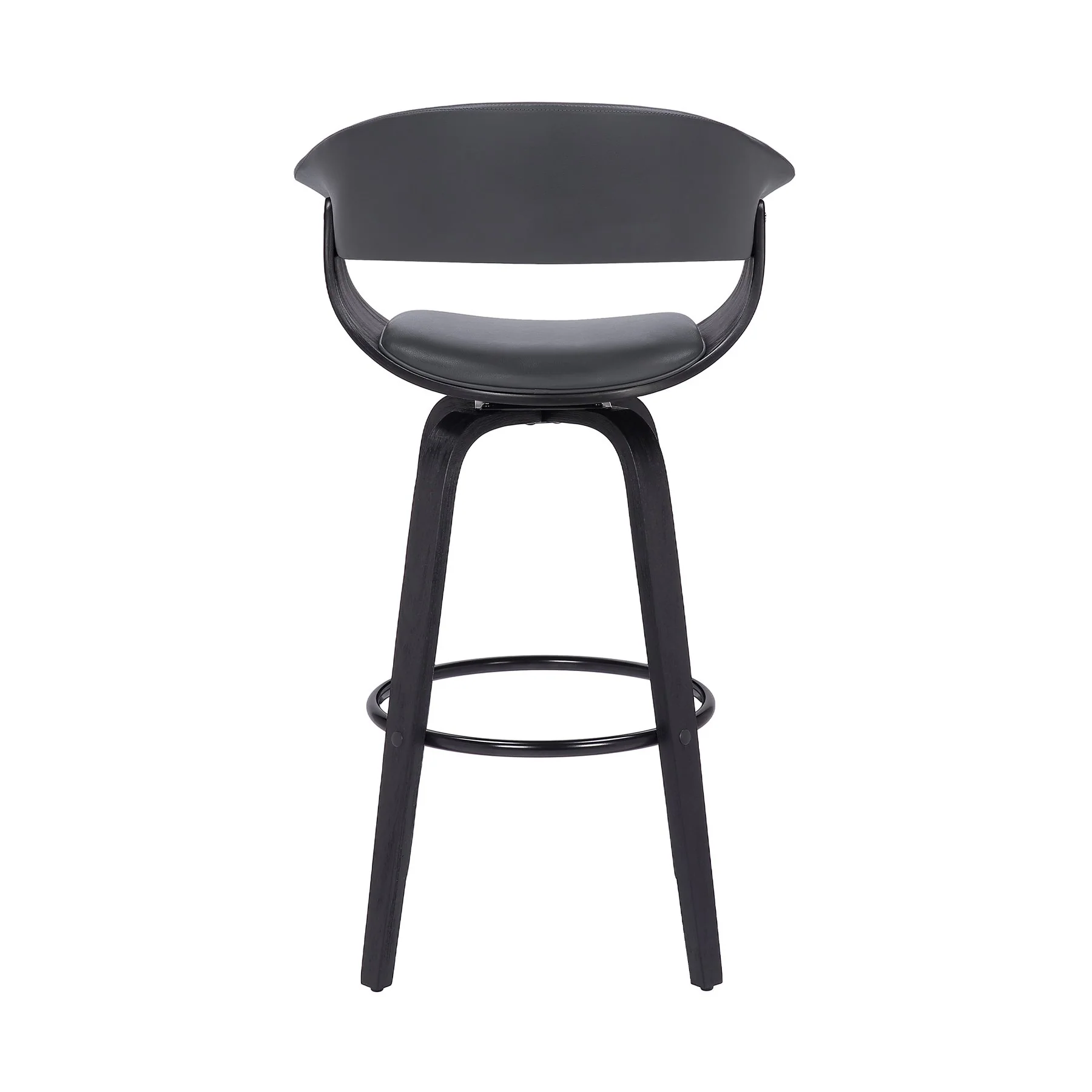 Julyssa 26" Counter Height Swivel Gray Faux Leather and Black Wood Bar Stool - Image 5