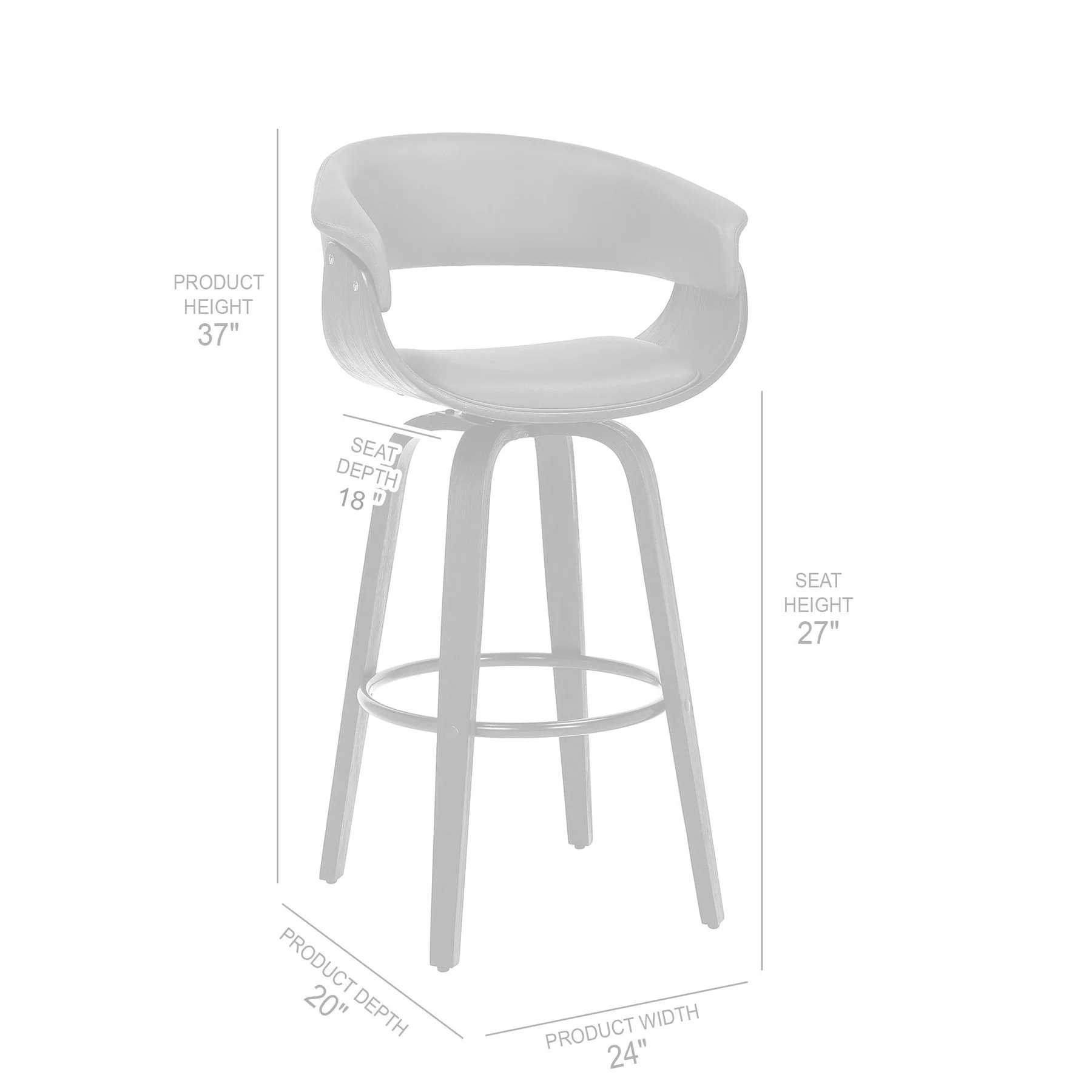 Julyssa 26" Counter Height Swivel Gray Faux Leather and Black Wood Bar Stool - Image 8