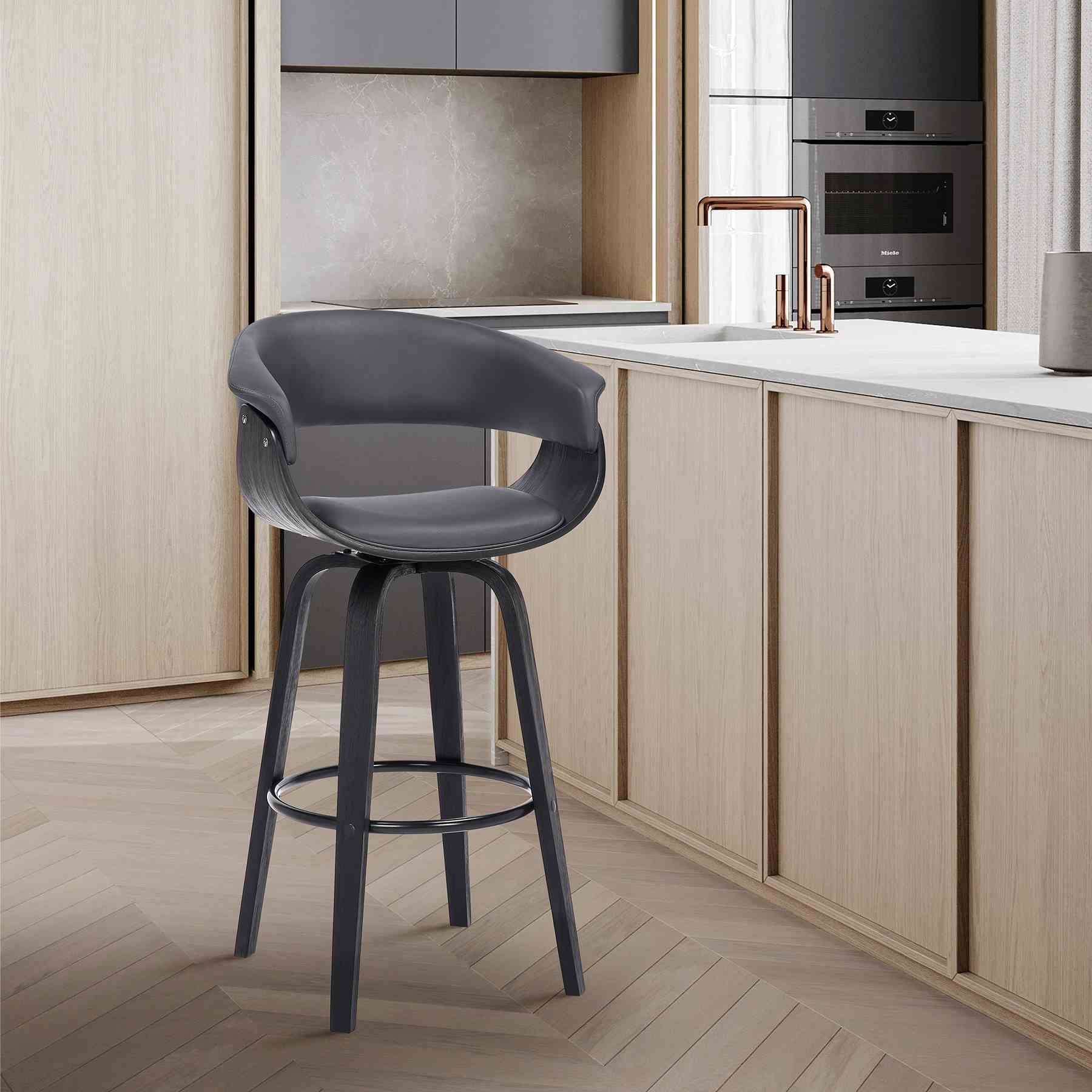 Julyssa 26" Counter Height Swivel Gray Faux Leather and Black Wood Bar Stool - Image 9