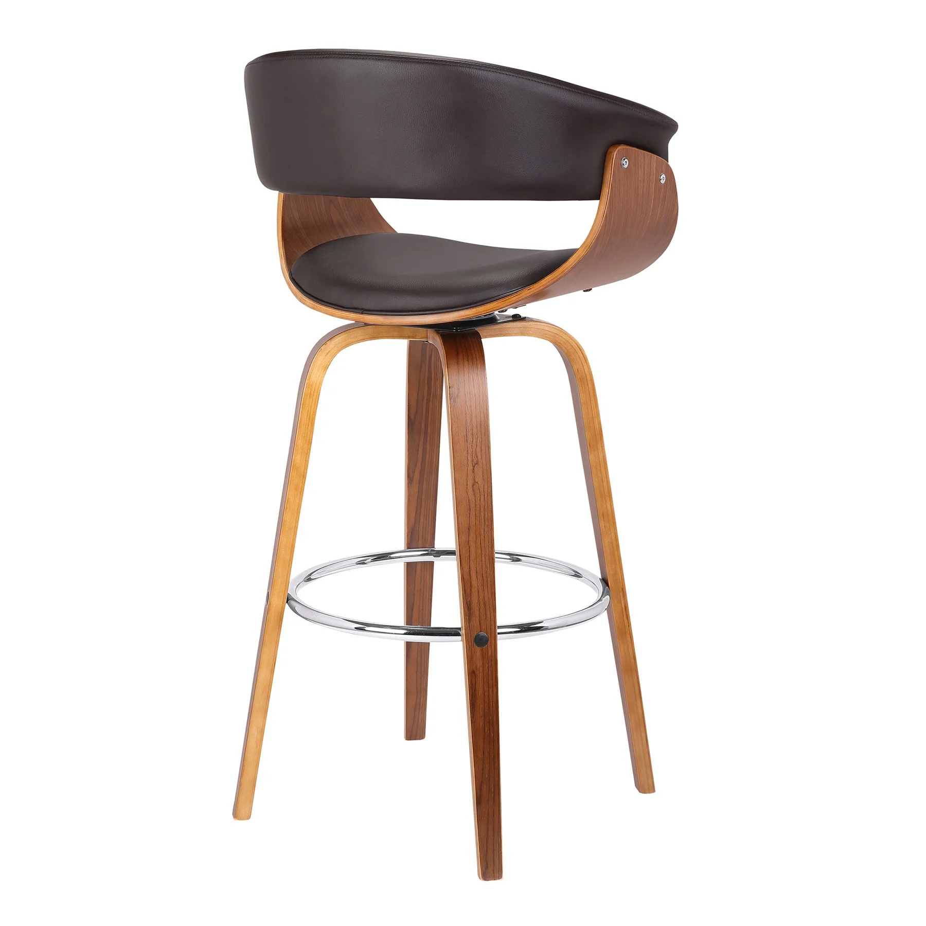 Julyssa 30" Bar Height Swivel Brown Faux Leather and Walnut Wood Bar Stool - Image 3
