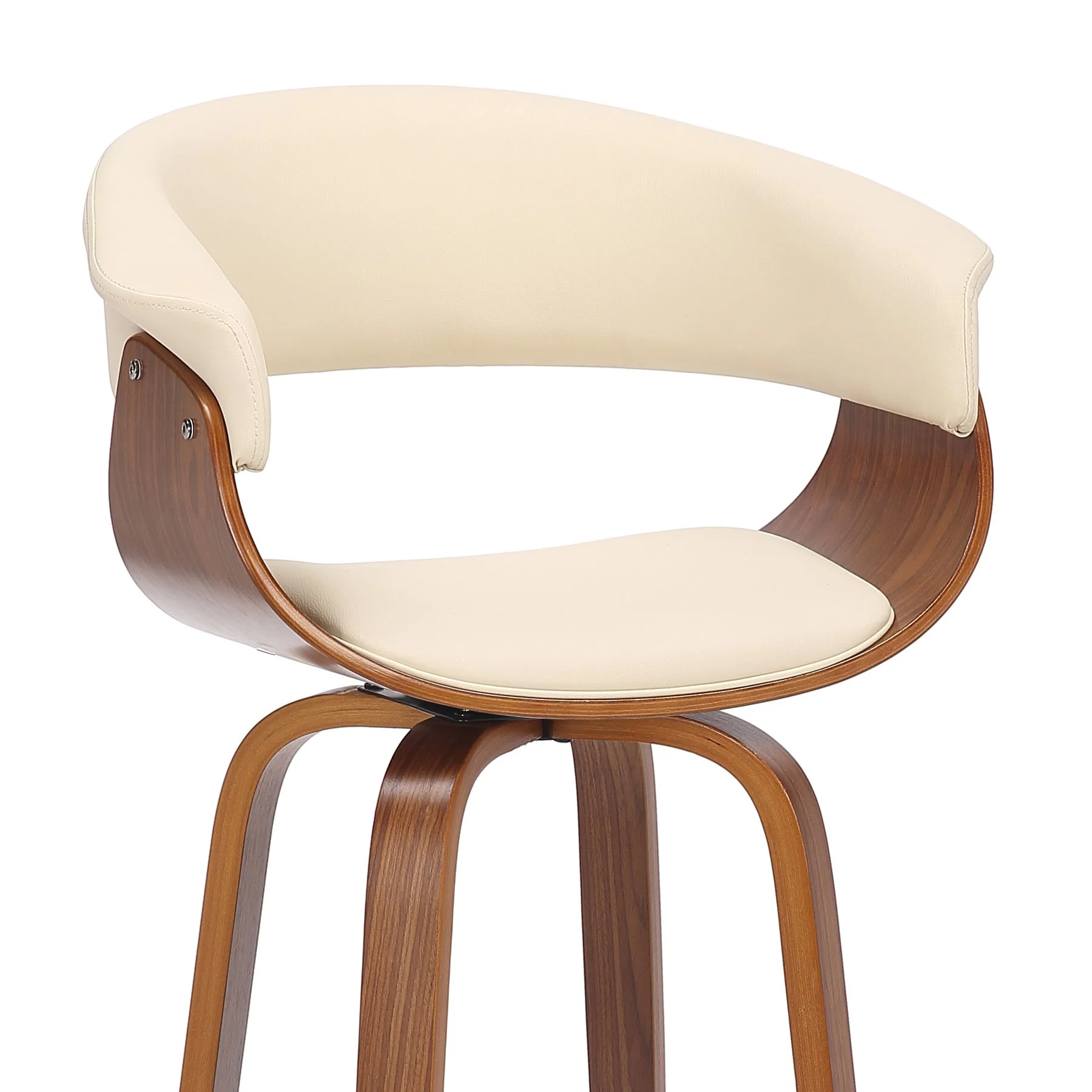 Julyssa 30" Bar Height Swivel Cream Faux Leather and Walnut Wood Bar Stool - Image 6