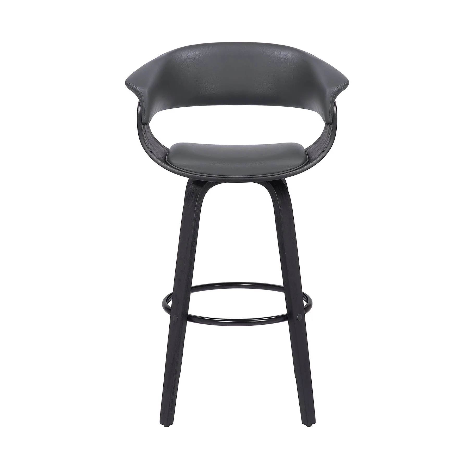 Julyssa 30" Bar Height Swivel Gray Faux Leather and Black Wood Bar Stool - Image 2