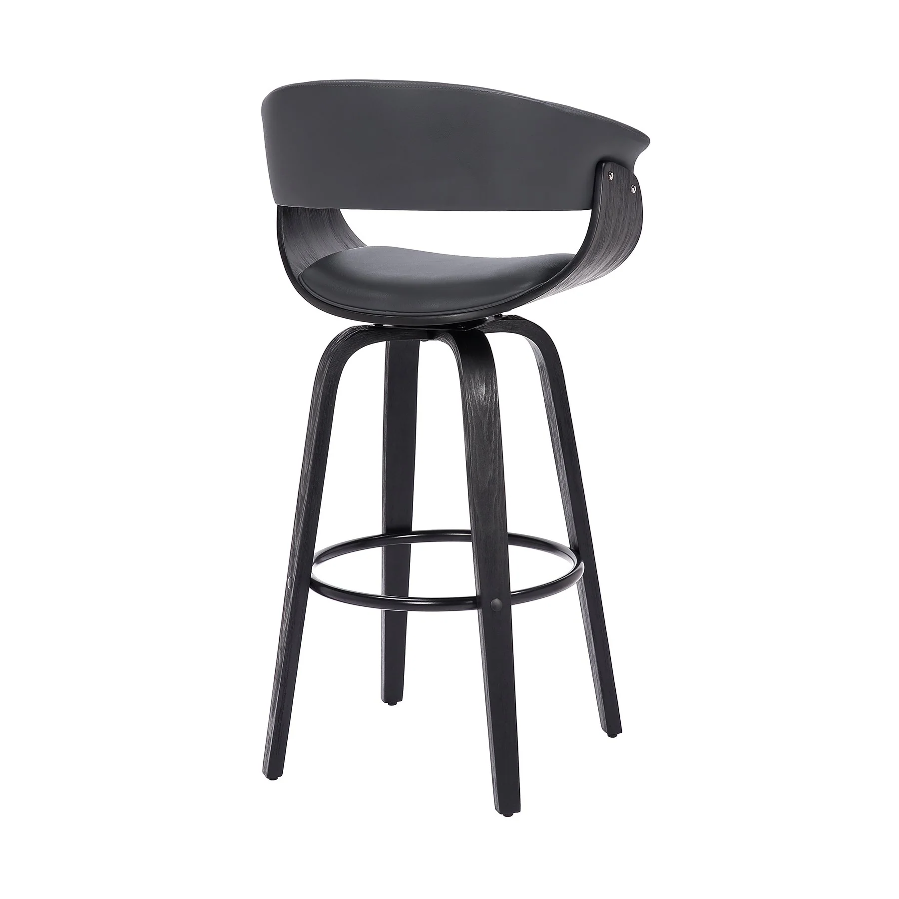 Julyssa 30" Bar Height Swivel Gray Faux Leather and Black Wood Bar Stool - Image 4