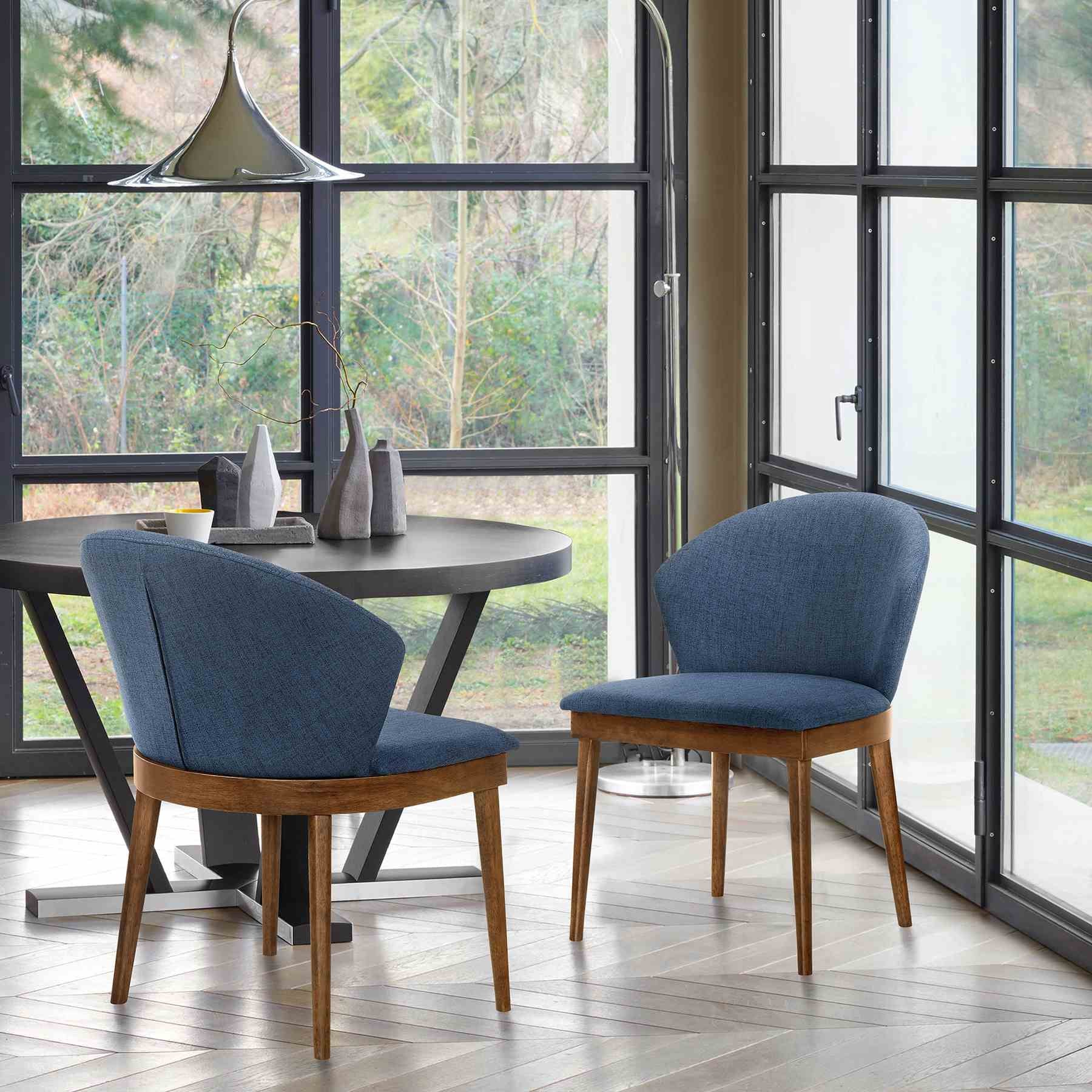 Juno Blue Fabric and Walnut Wood Dining Side Chairs - Set of 2 - Image 8