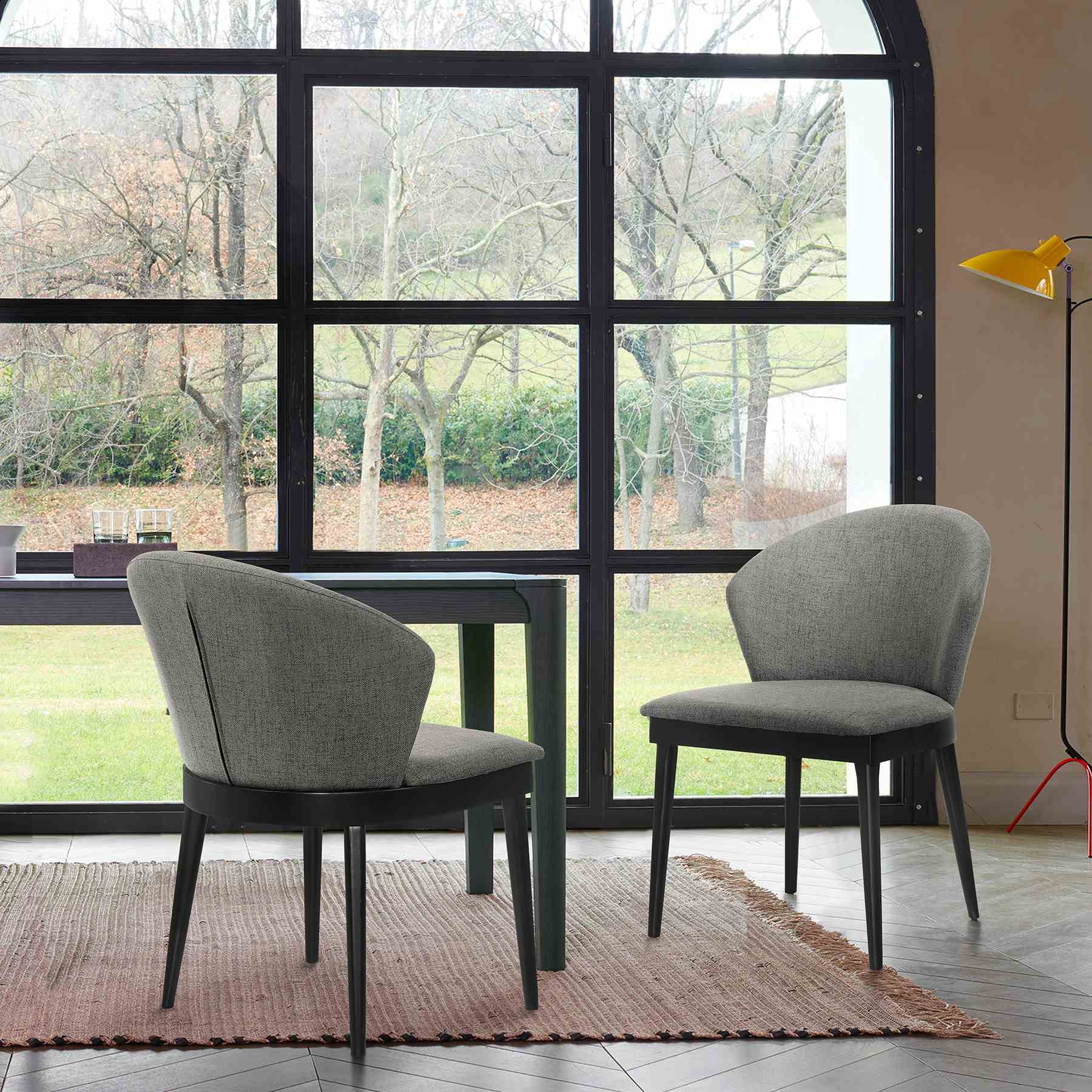 Juno Charcoal Fabric and Black Wood Dining Side Chairs - Set of 2 - Image 8