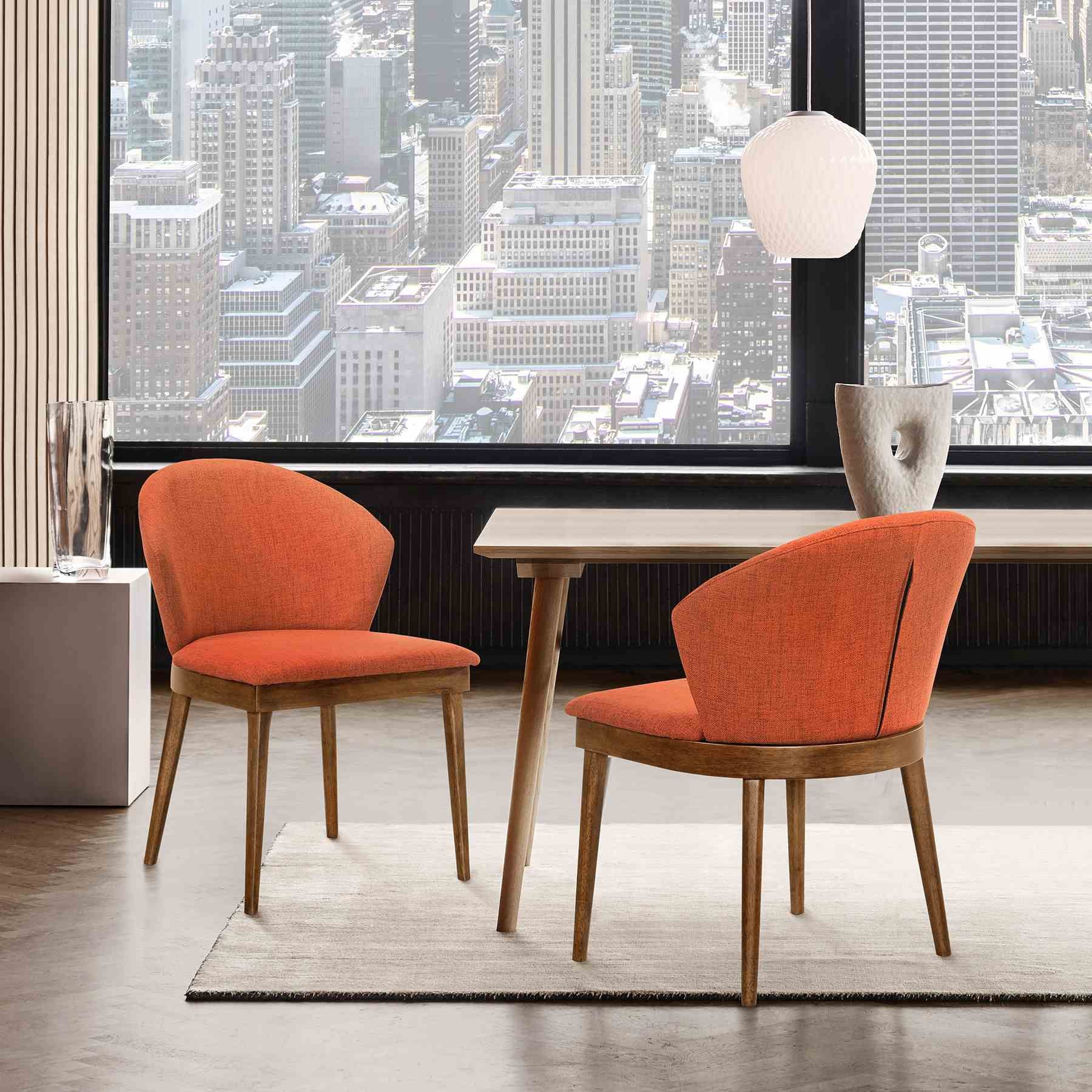 Juno Orange Fabric and Walnut Wood Dining Side Chairs - Set of 2 - Image 8