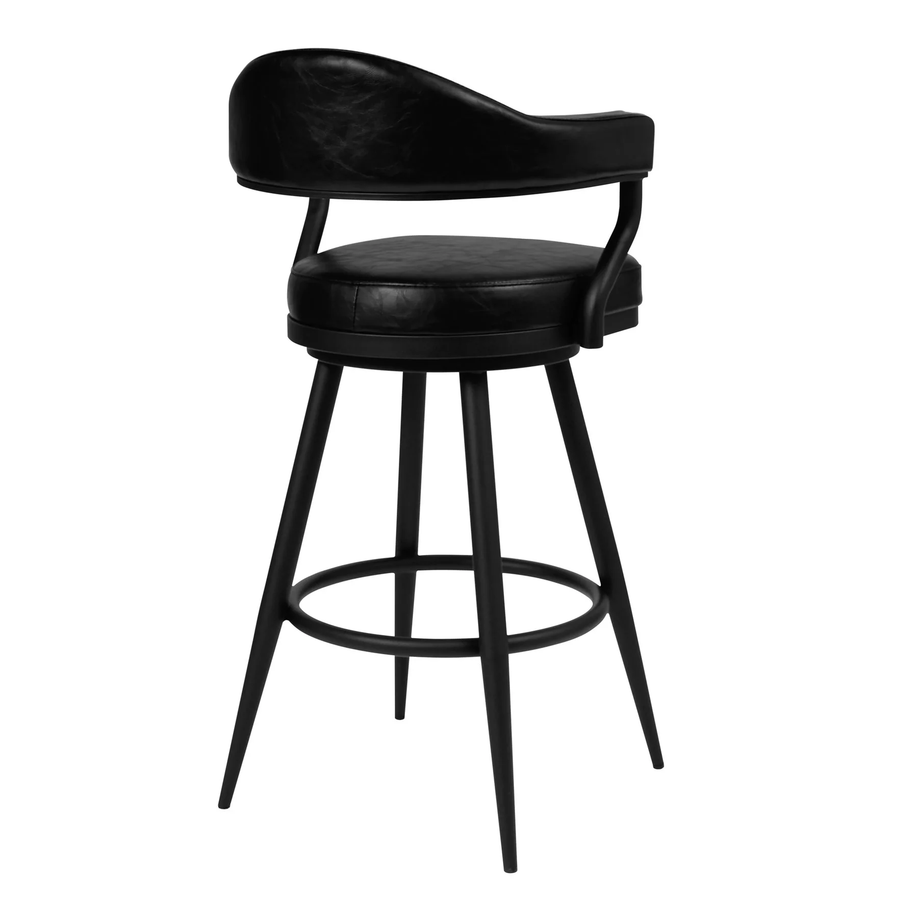 Justin 26" Counter Height Swivel Vintage Black Faux Leather Bar Stool with Black Metal Legs - Image 2