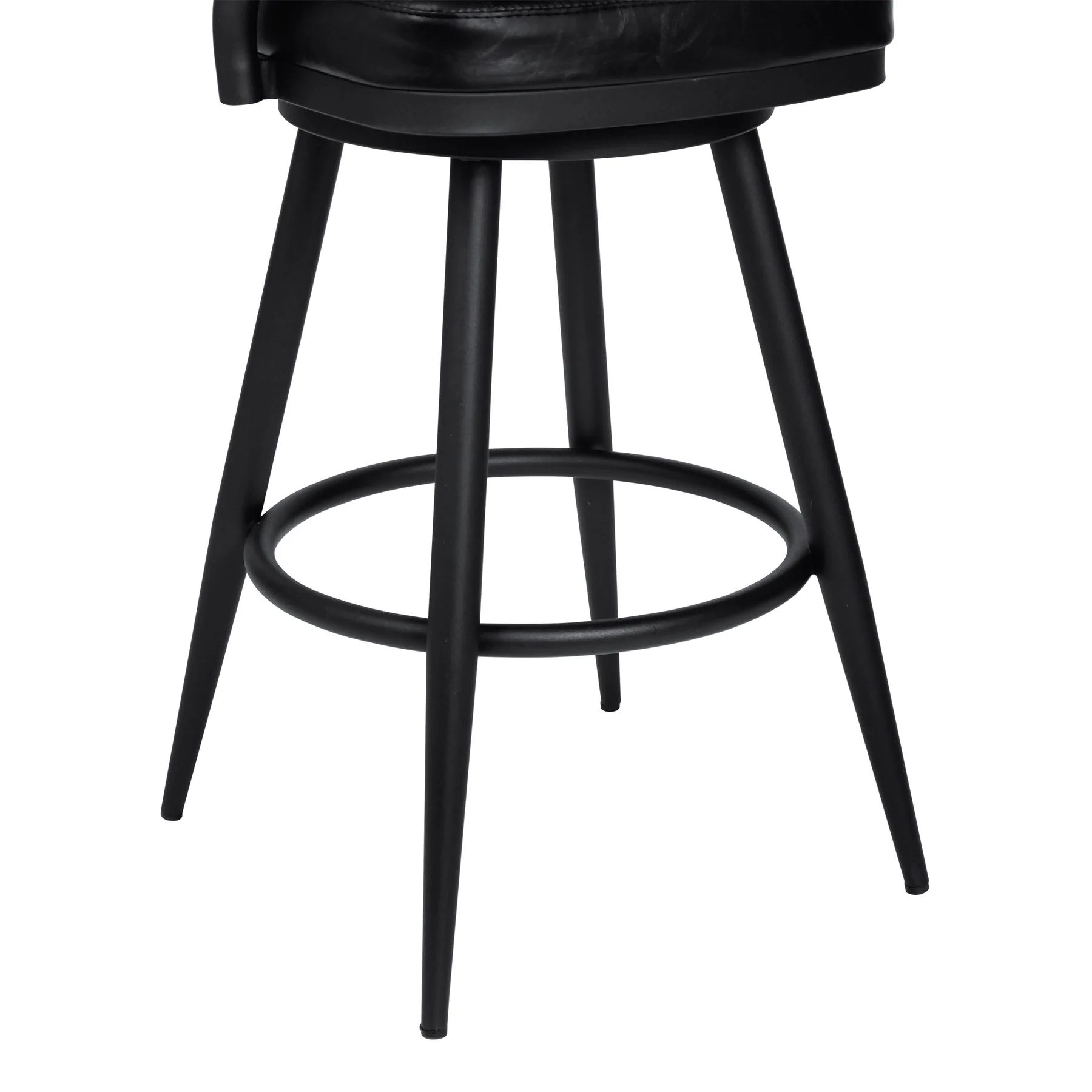 Justin 26" Counter Height Swivel Vintage Black Faux Leather Bar Stool with Black Metal Legs - Image 5