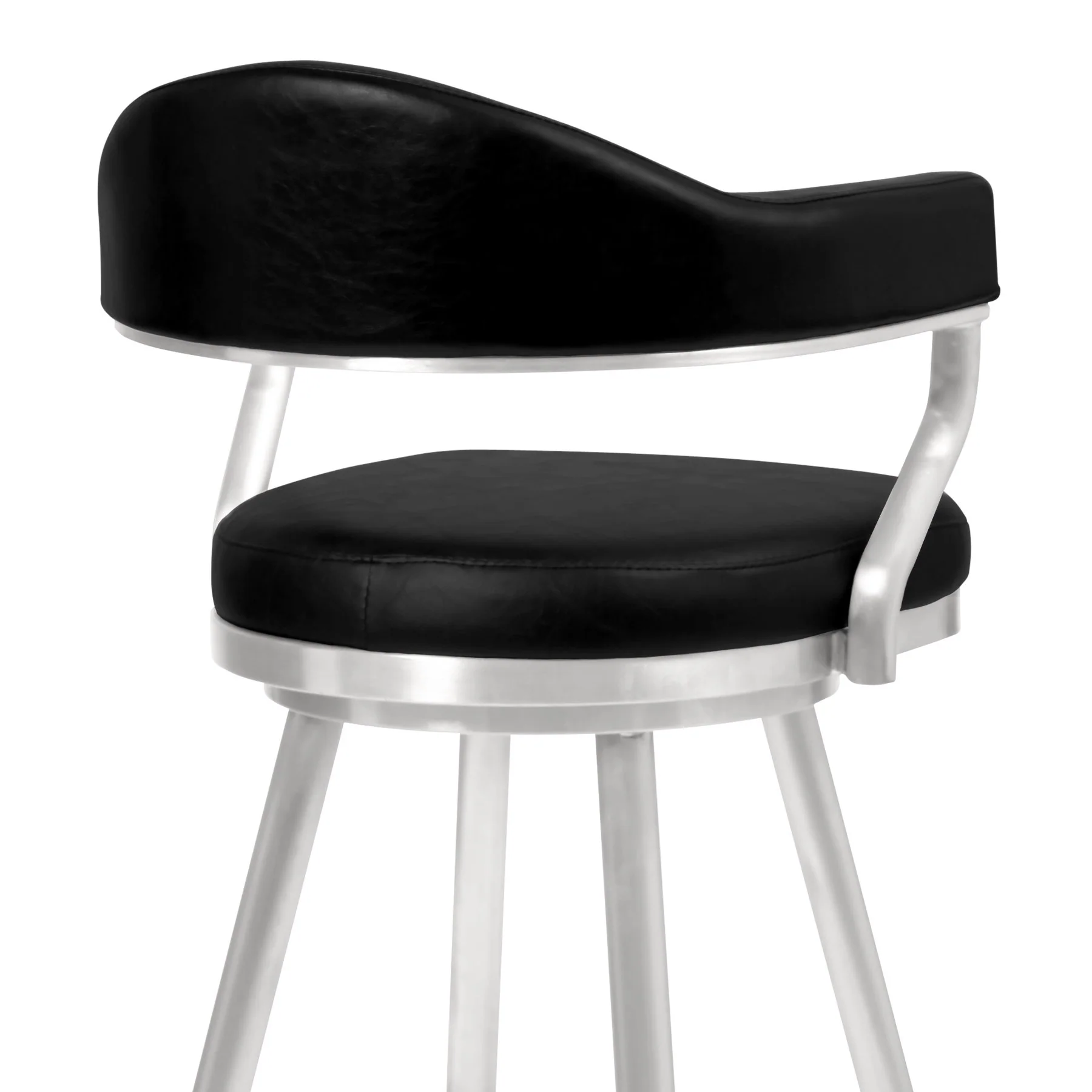 Justin 26" Counter Height Swivel Vintage Black Faux Leather Bar Stool with Brushed Stainless Steel Legs - Image 4