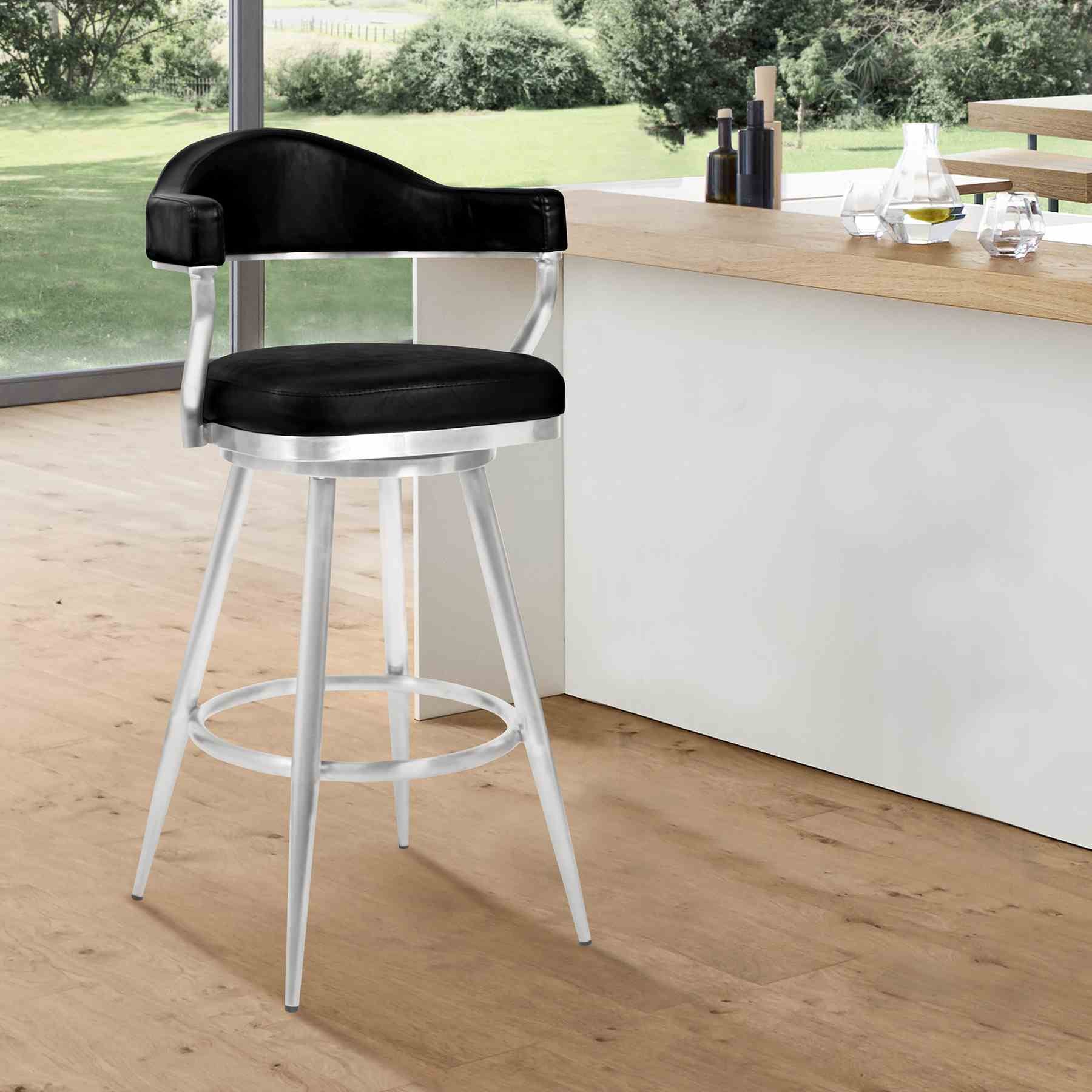 Justin 26" Counter Height Swivel Vintage Black Faux Leather Bar Stool with Brushed Stainless Steel Legs - Image 6