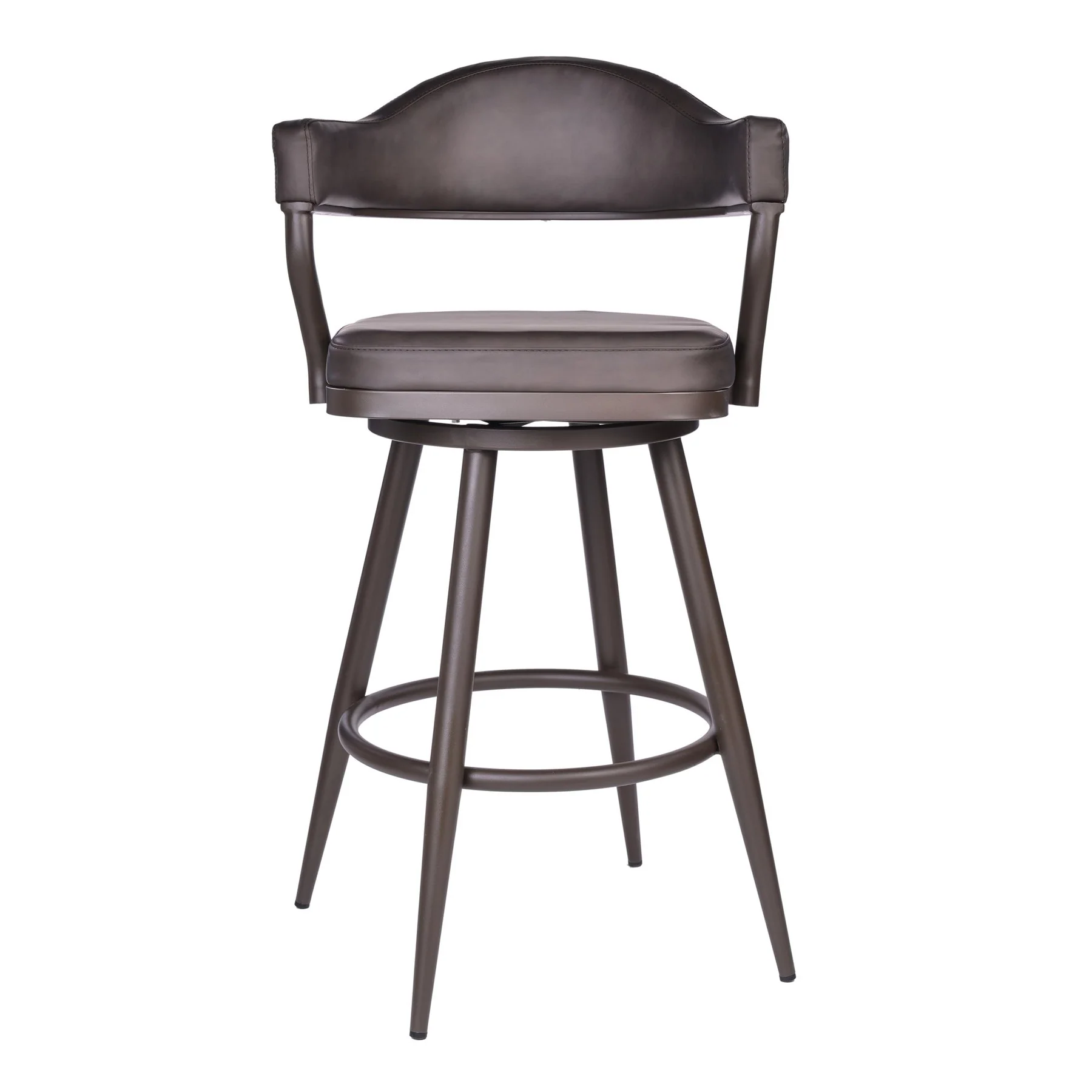 Justin 26" Counter Height Swivel Vintage Brown Faux Leather Bar Stool with Brown Metal Legs - Image 2