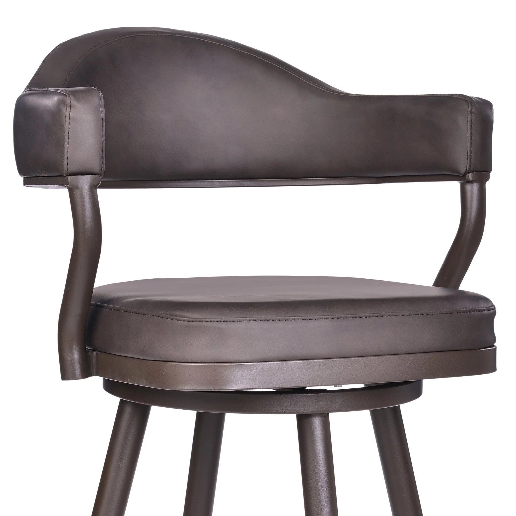Justin 26" Counter Height Swivel Vintage Brown Faux Leather Bar Stool with Brown Metal Legs - Image 4