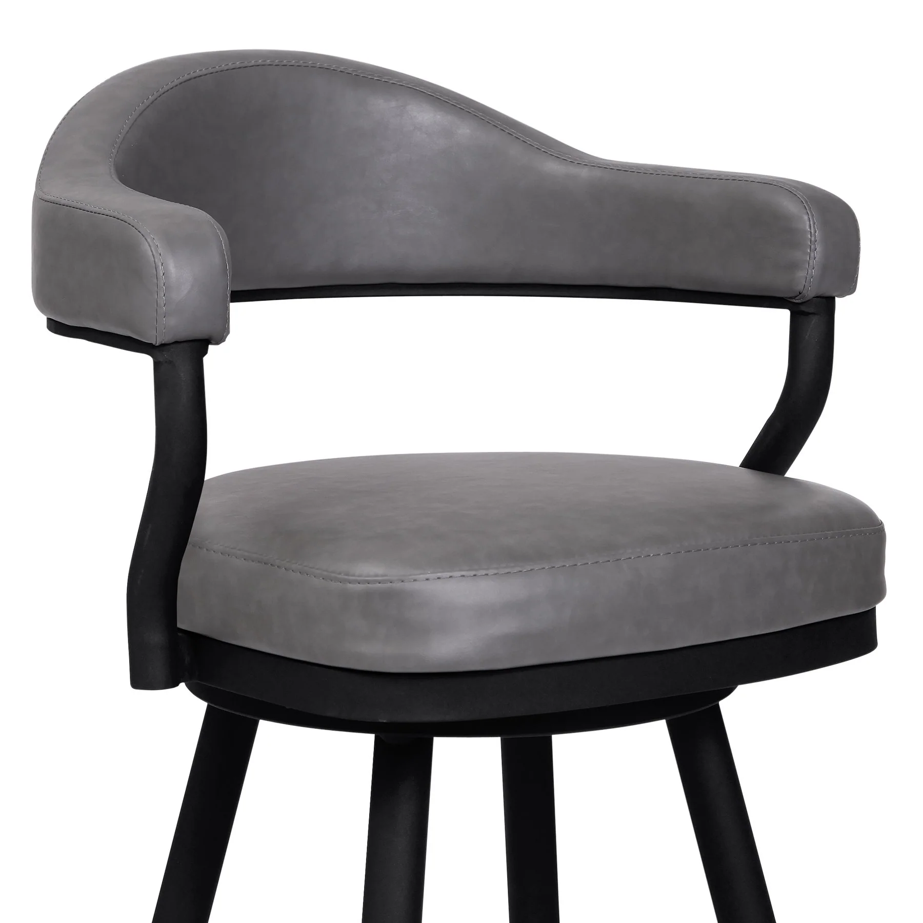 Justin 26" Counter Height Swivel Vintage Gray Faux Leather Bar Stool with Black Metal Legs - Image 3