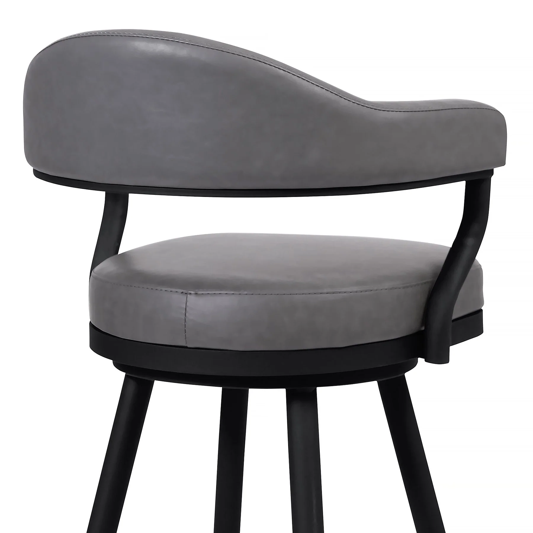 Justin 26" Counter Height Swivel Vintage Gray Faux Leather Bar Stool with Black Metal Legs - Image 4