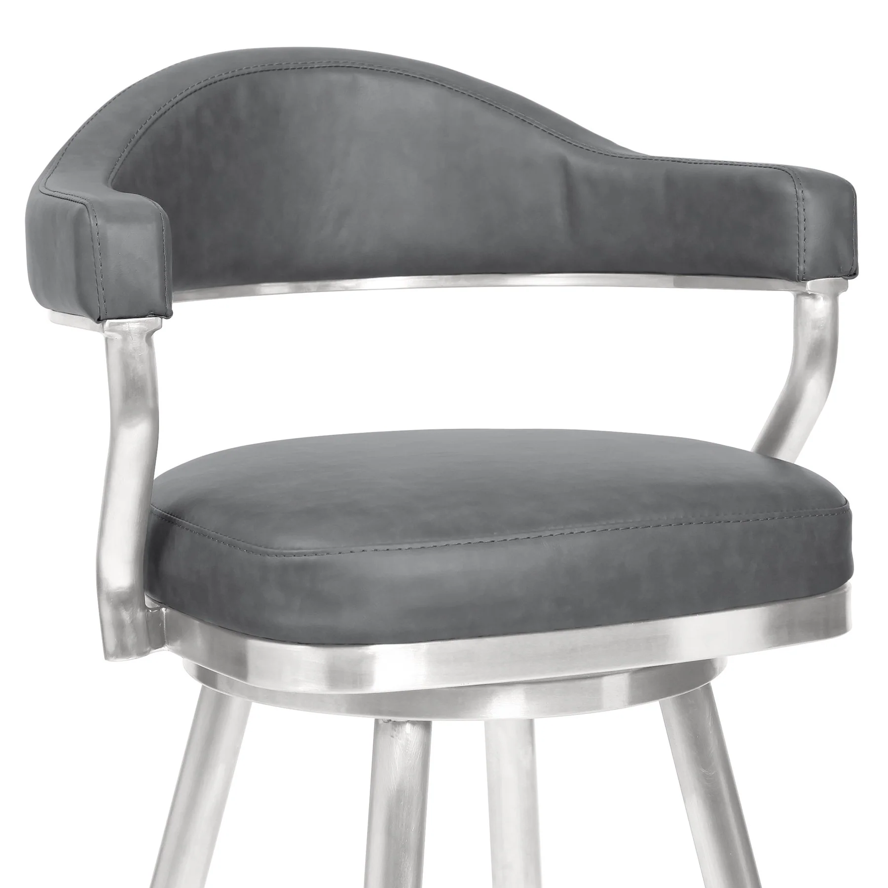 Justin 26" Counter Height Swivel Vintage Gray Faux Leather Bar Stool with Brushed Stainless Steel Legs - Image 3