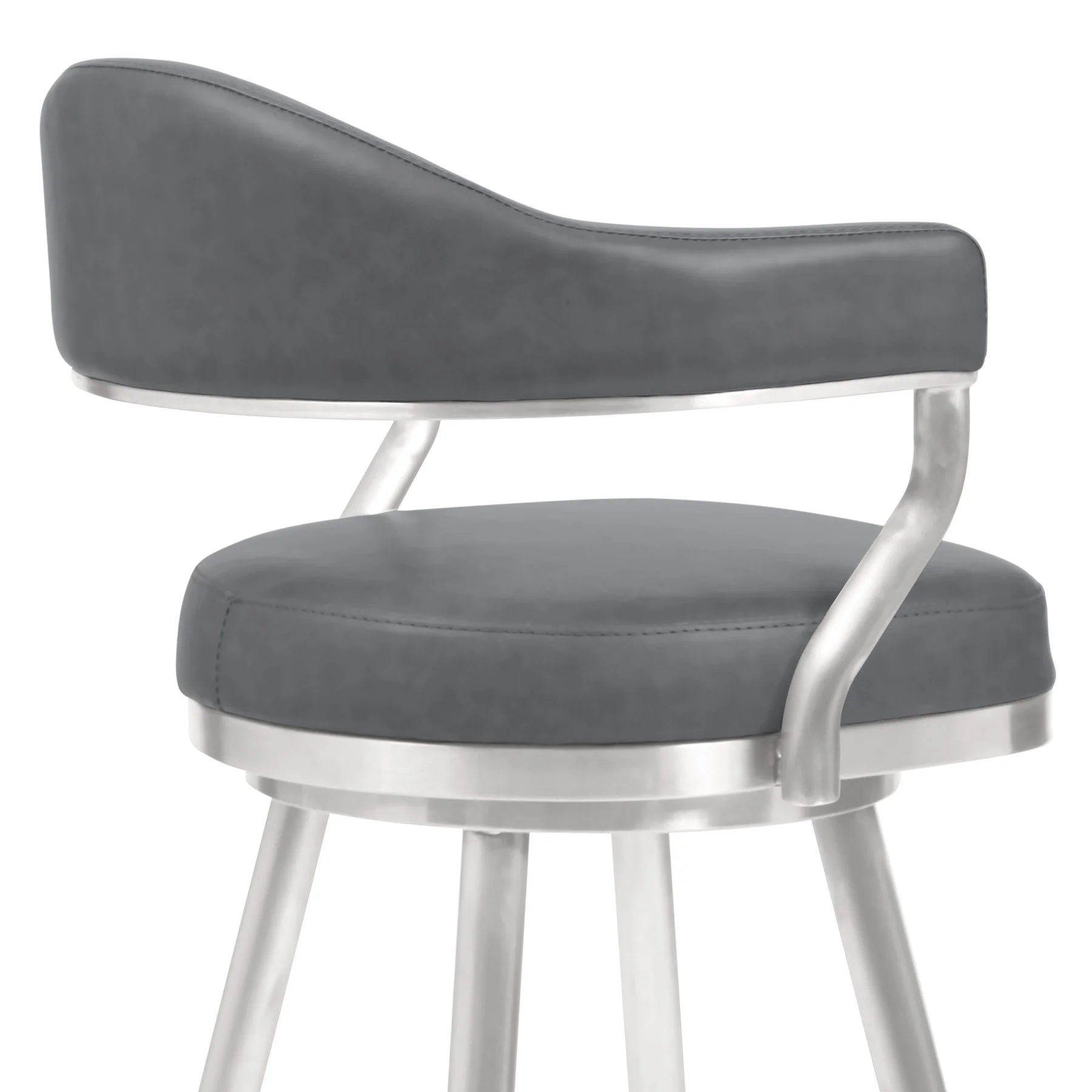 Justin 26" Counter Height Swivel Vintage Gray Faux Leather Bar Stool with Brushed Stainless Steel Legs - Image 4