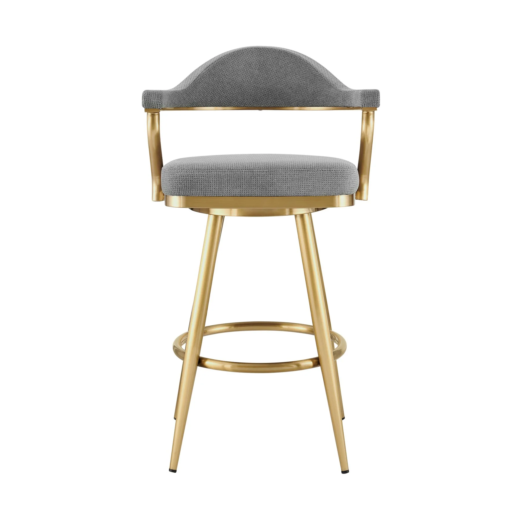 Justin 26" Swivel Counter Stool with Gold Brushed Stainless Steel and Anchor Gray Fabric - Image 2
